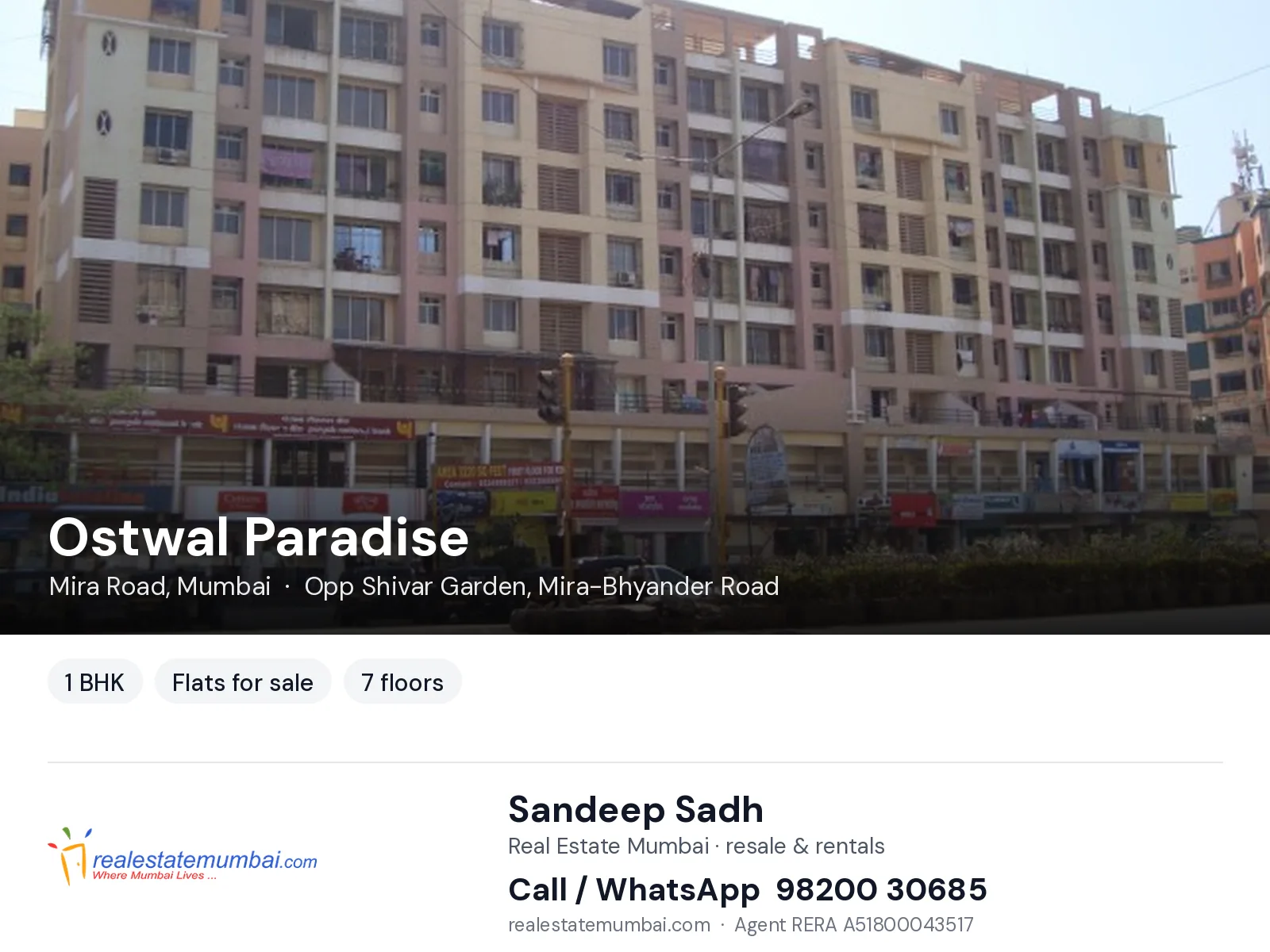 Ostwal Paradise, Mira Road, Mumbai — 1 BHK flats for sale | Real Estate Mumbai, Sandeep Sadh 98200 30685