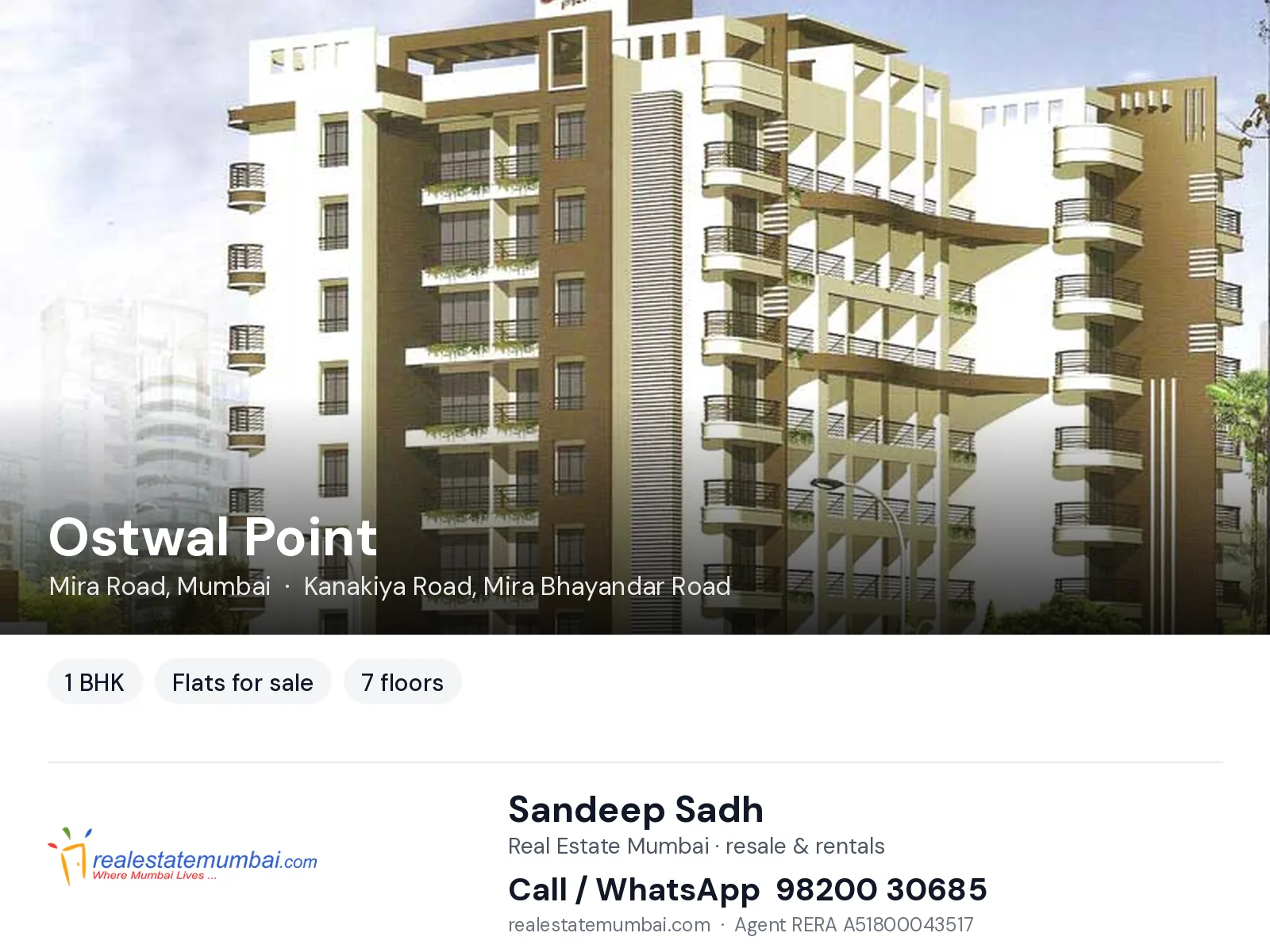 Ostwal Point, Mira Road, Mumbai — 1 BHK flats for sale | Real Estate Mumbai, Sandeep Sadh 98200 30685