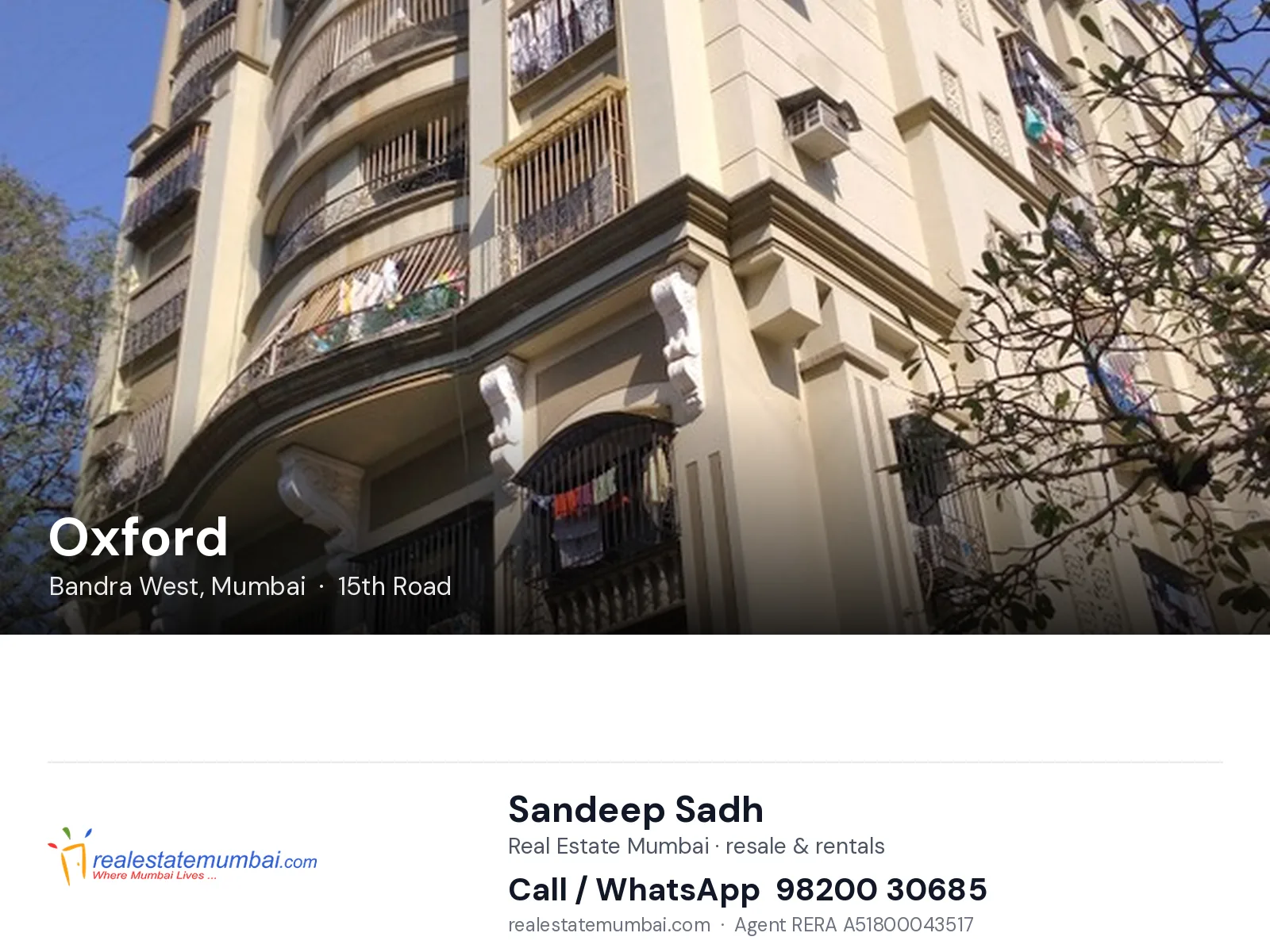 Oxford, Bandra West, Mumbai — flats | Real Estate Mumbai, Sandeep Sadh 98200 30685