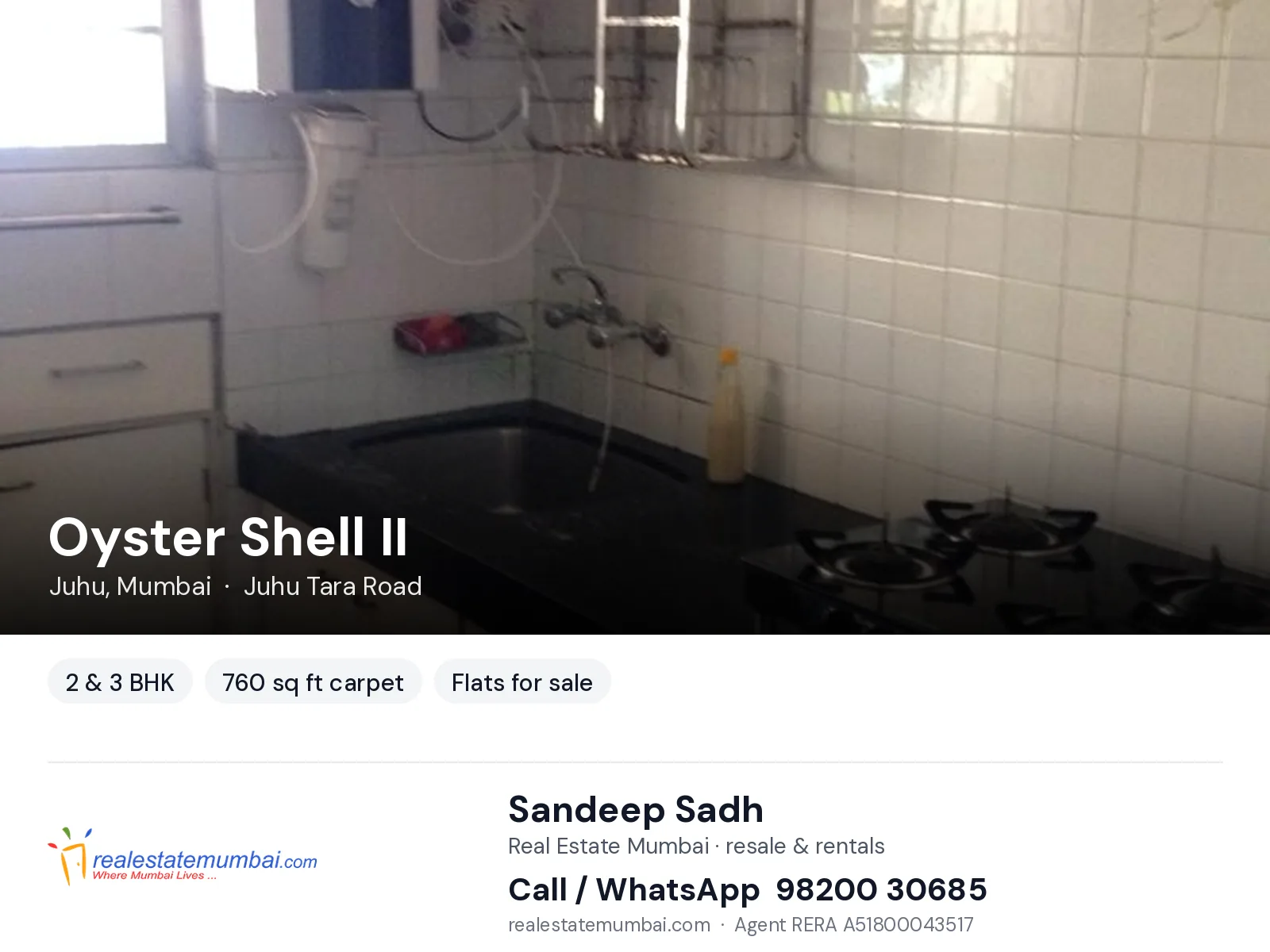 Oyster Shell II, Juhu, Mumbai — 2 & 3 BHK flats for sale | Real Estate Mumbai, Sandeep Sadh 98200 30685
