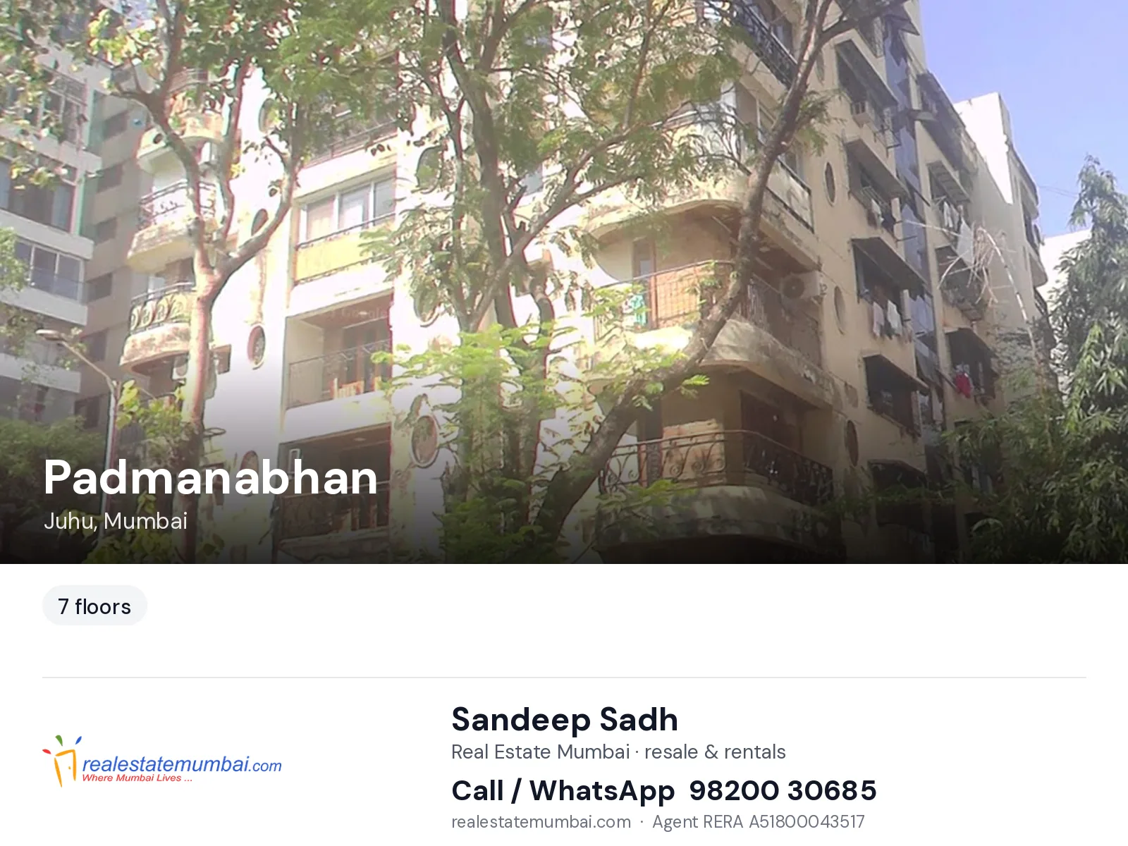Padmanabhan, Juhu, Mumbai — flats | Real Estate Mumbai, Sandeep Sadh 98200 30685
