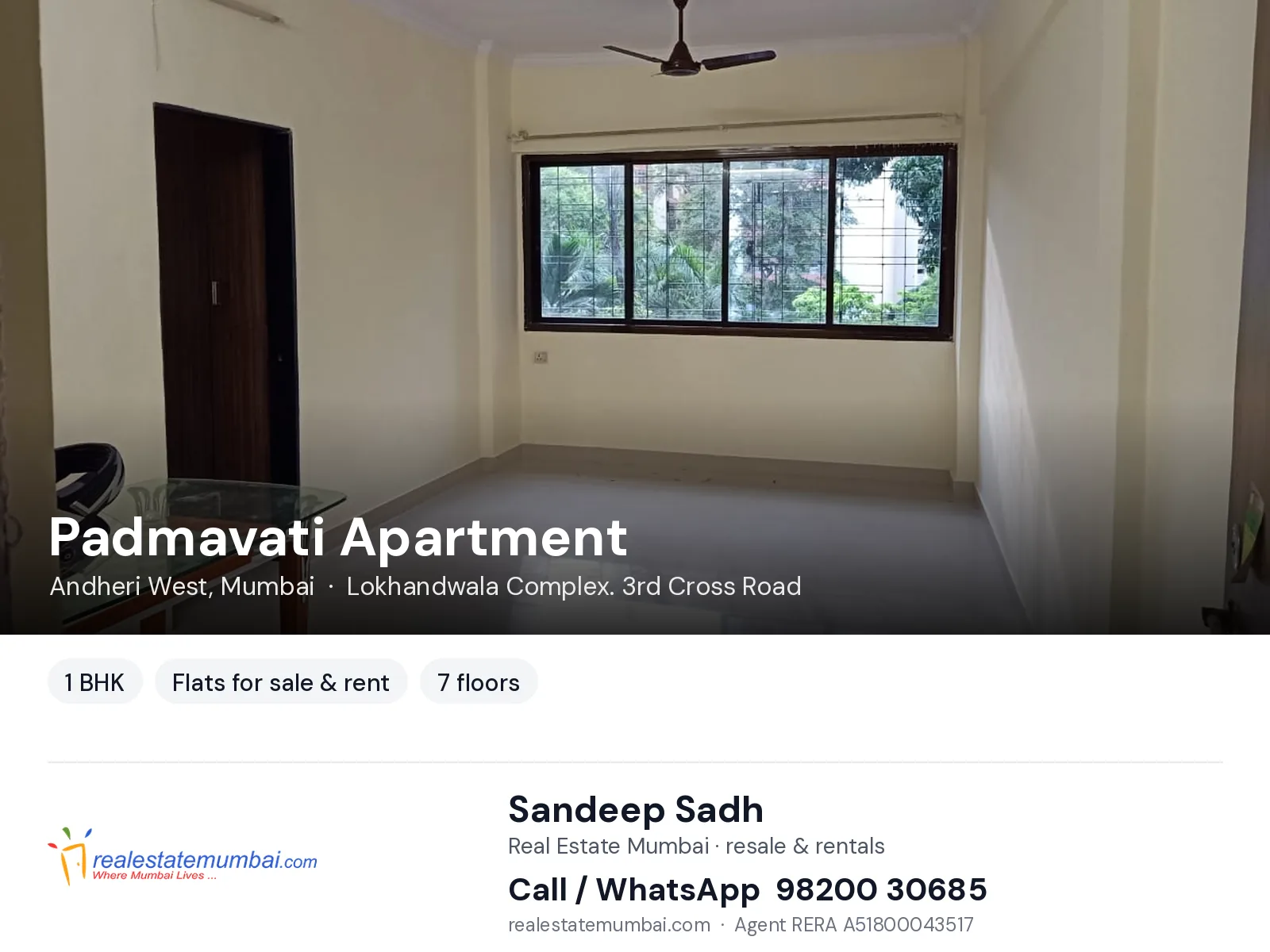 Padmavati Apartment, Andheri West, Mumbai — 1 BHK flats for sale & rent | Real Estate Mumbai, Sandeep Sadh 98200 30685