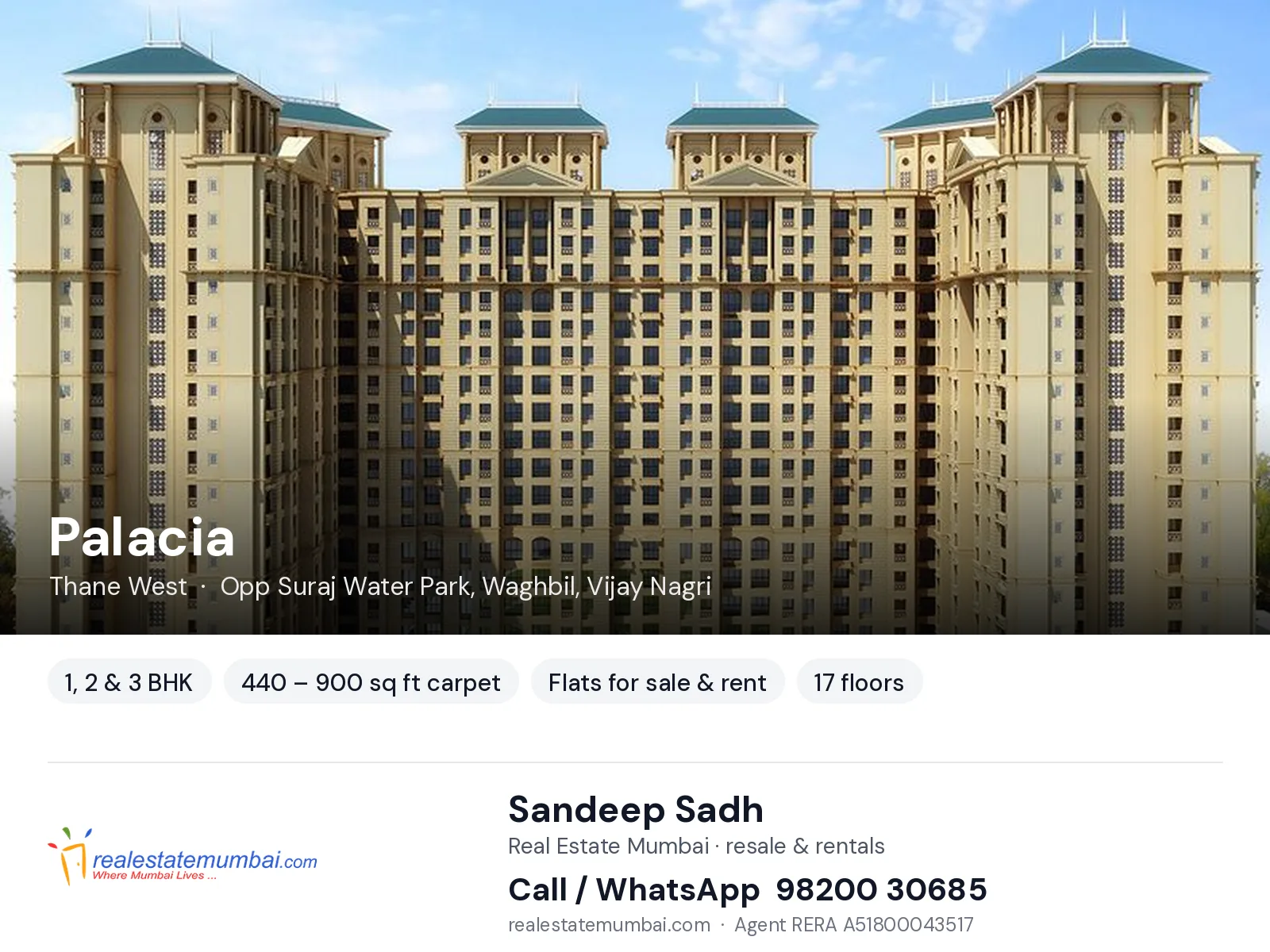 Palacia, Thane West — 1, 2 & 3 BHK flats for sale & rent | Real Estate Mumbai, Sandeep Sadh 98200 30685
