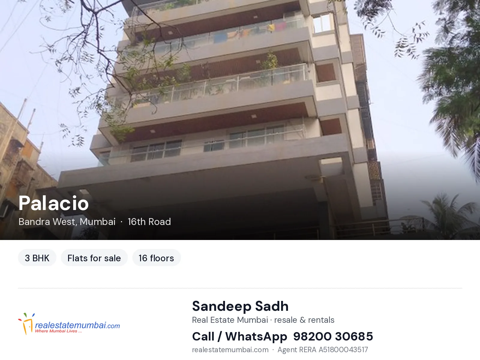 Palacio, Bandra West, Mumbai — 3 BHK flats for sale | Real Estate Mumbai, Sandeep Sadh 98200 30685