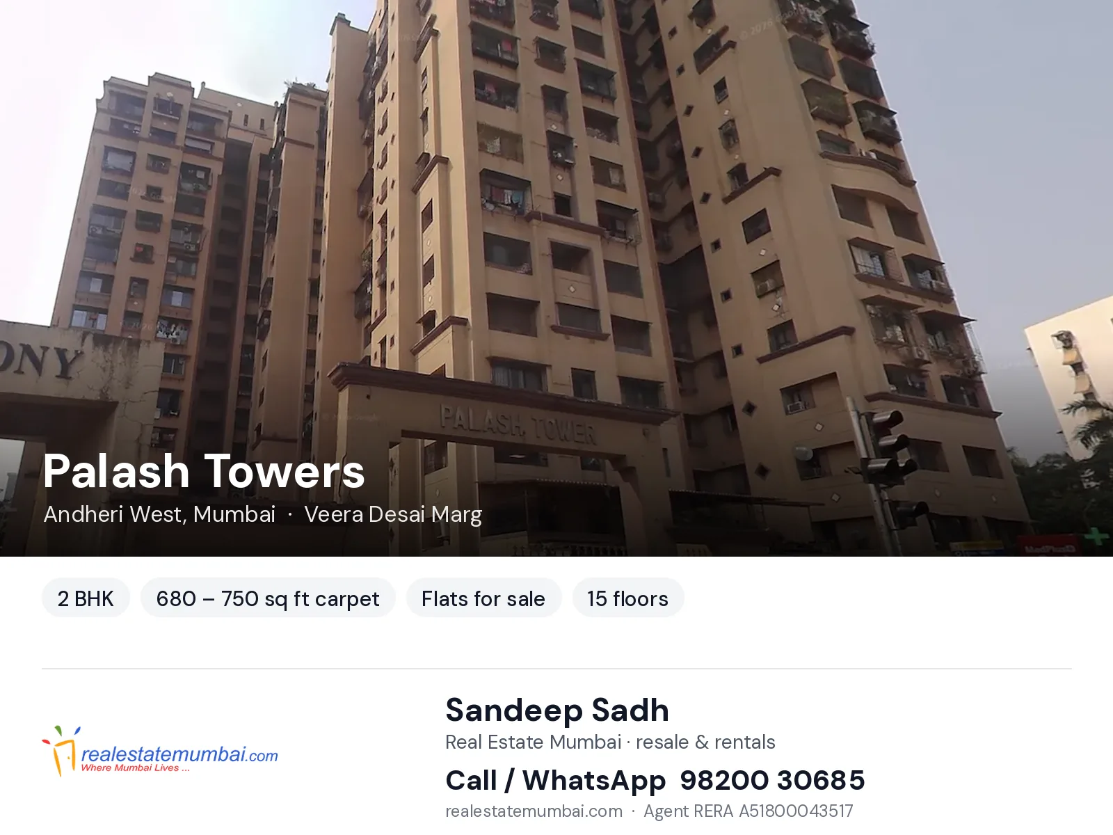 Palash Towers, Andheri West, Mumbai — 2 BHK flats for sale | Real Estate Mumbai, Sandeep Sadh 98200 30685