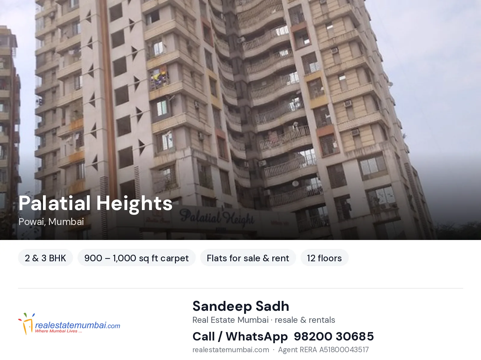 Palatial Heights, Powai, Mumbai — 2 & 3 BHK flats for sale & rent | Real Estate Mumbai, Sandeep Sadh 98200 30685