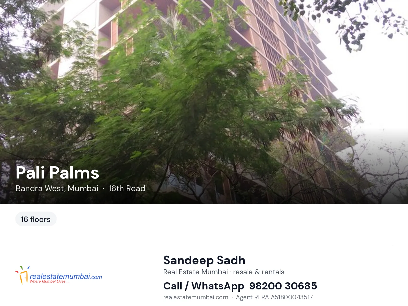 Pali Palms, Bandra West, Mumbai — flats | Real Estate Mumbai, Sandeep Sadh 98200 30685