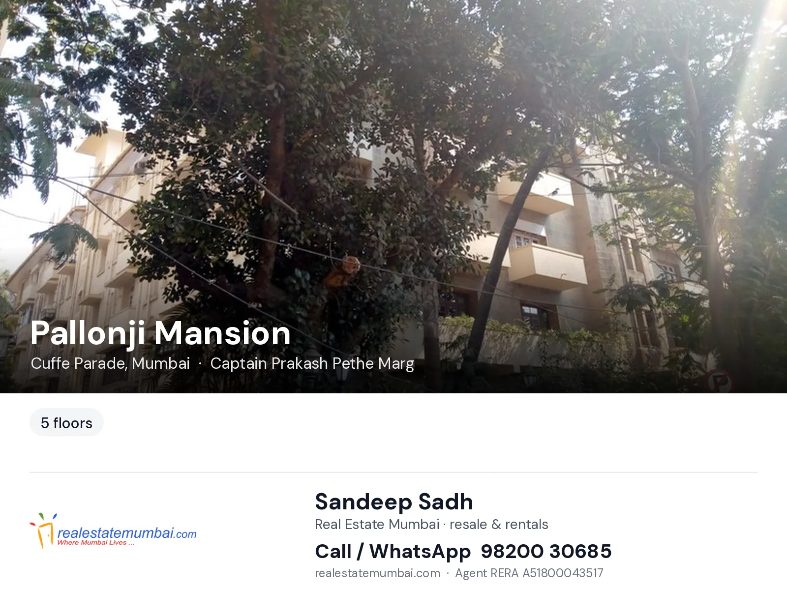 Pallonji Mansion, Cuffe Parade, Mumbai — flats | Real Estate Mumbai, Sandeep Sadh 98200 30685