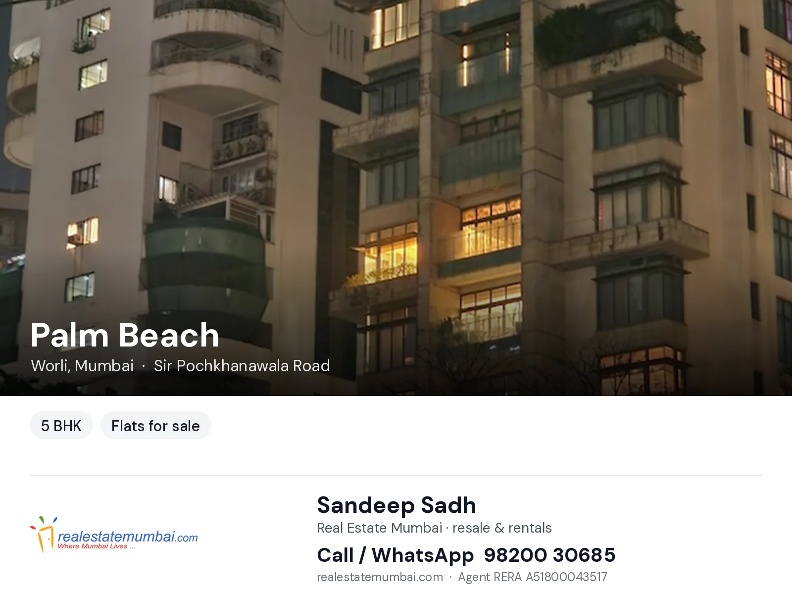 Palm Beach, Worli, Mumbai — 5 BHK flats for sale | Real Estate Mumbai, Sandeep Sadh 98200 30685