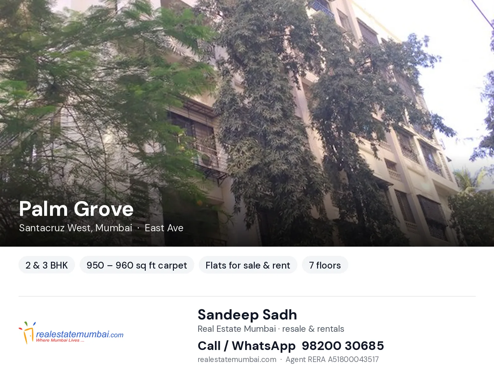 Palm Grove, Santacruz West, Mumbai — 2 & 3 BHK flats for sale & rent | Real Estate Mumbai, Sandeep Sadh 98200 30685