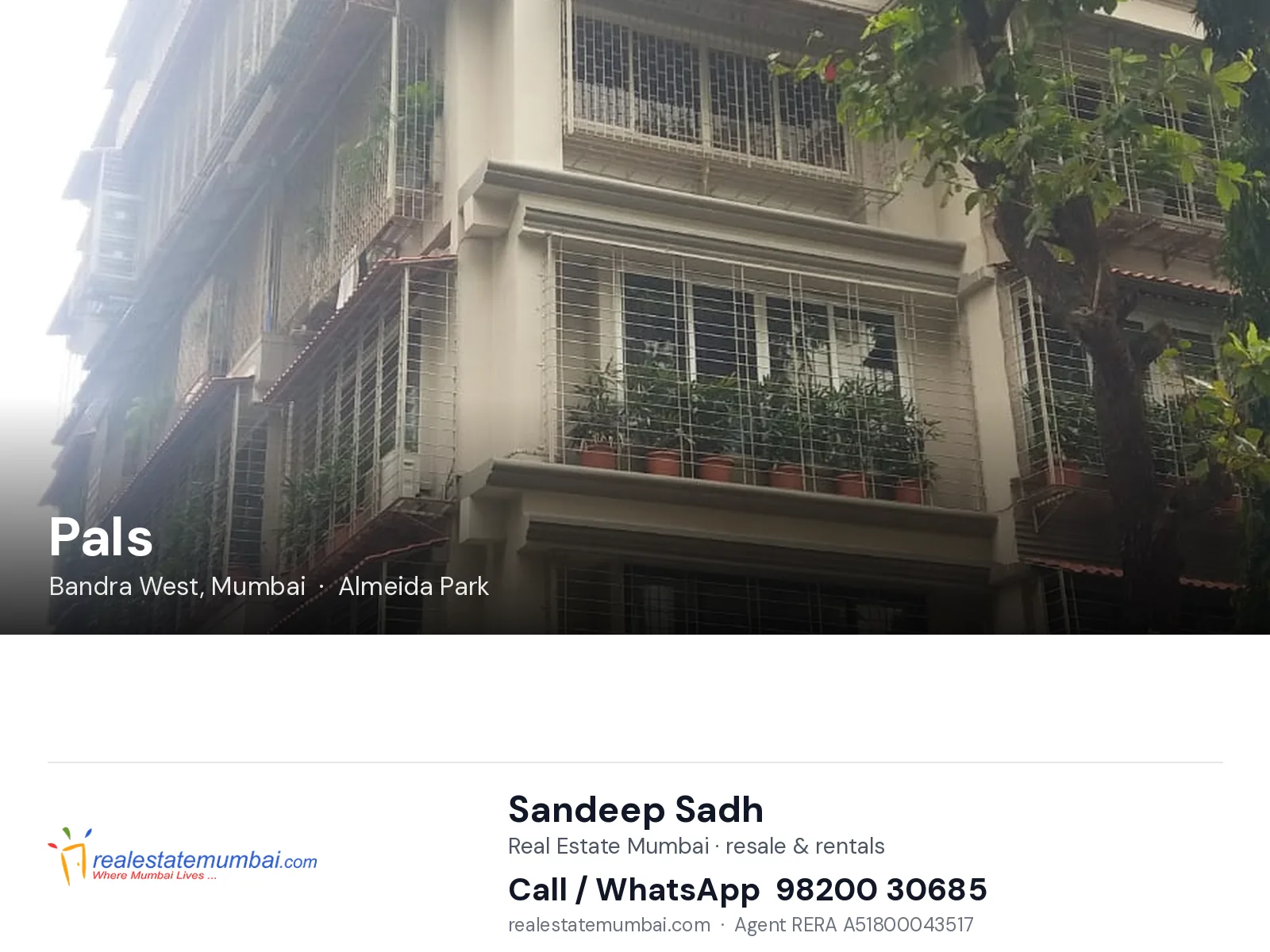 Pals, Bandra West, Mumbai — flats | Real Estate Mumbai, Sandeep Sadh 98200 30685