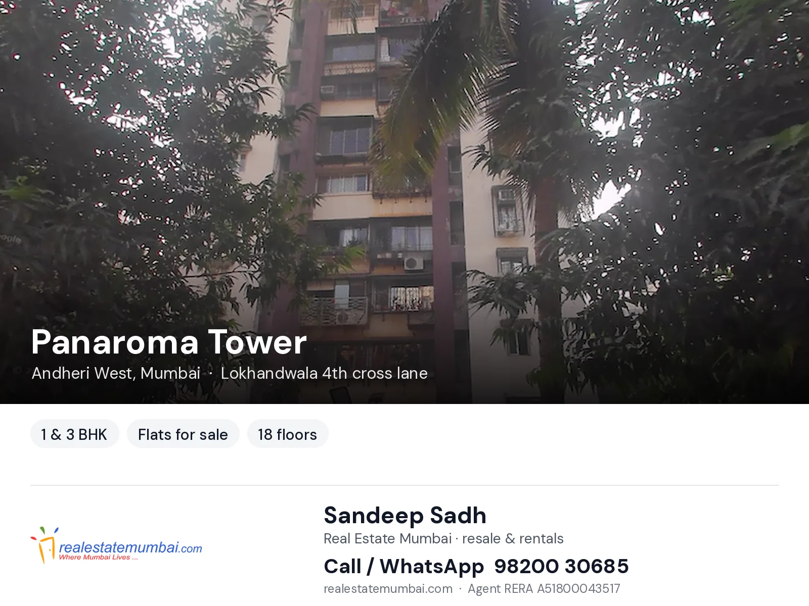 Panaroma Tower, Andheri West, Mumbai — 1 & 3 BHK flats for sale | Real Estate Mumbai, Sandeep Sadh 98200 30685