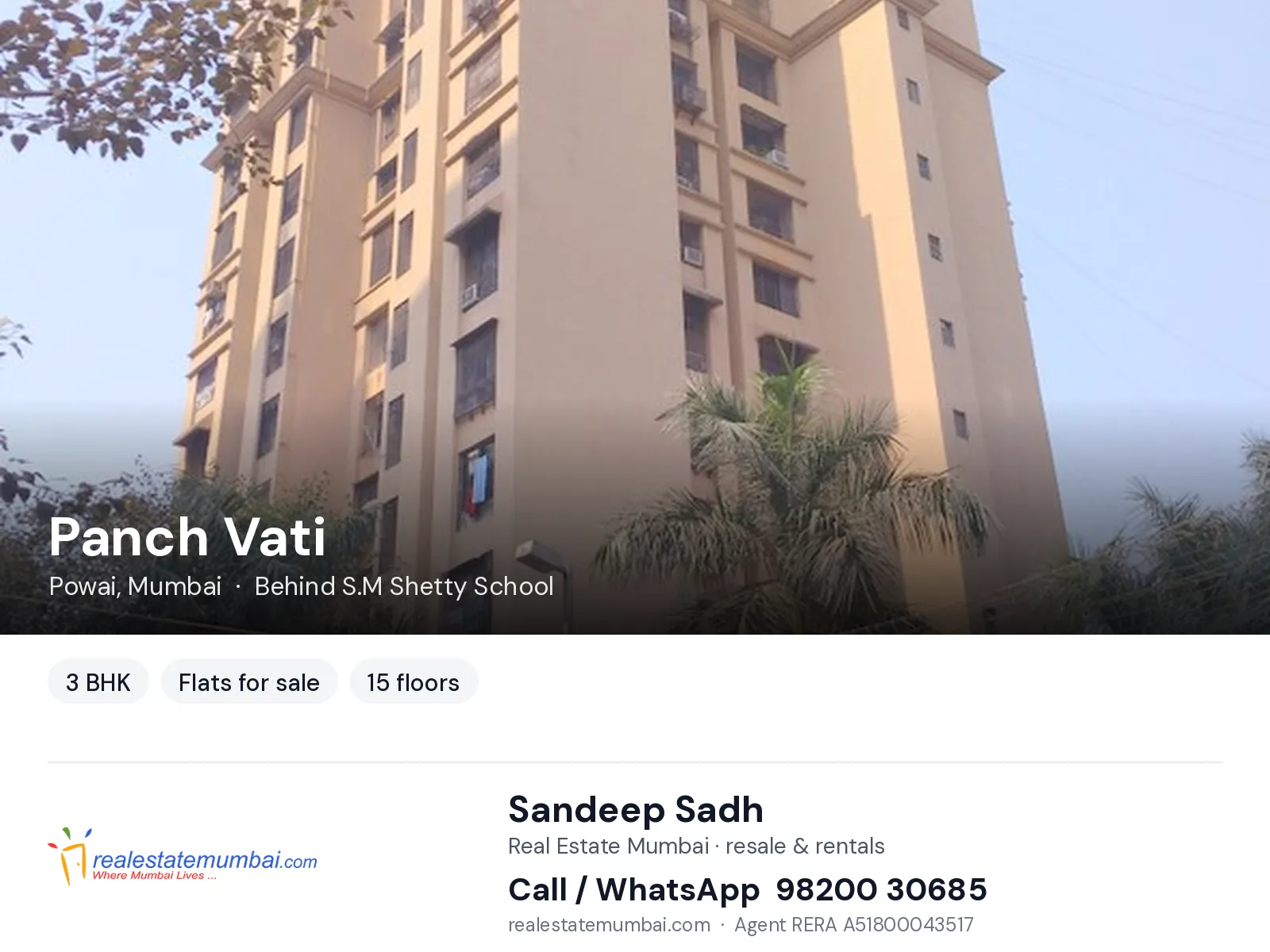 Panch Vati, Powai, Mumbai — 3 BHK flats for sale | Real Estate Mumbai, Sandeep Sadh 98200 30685