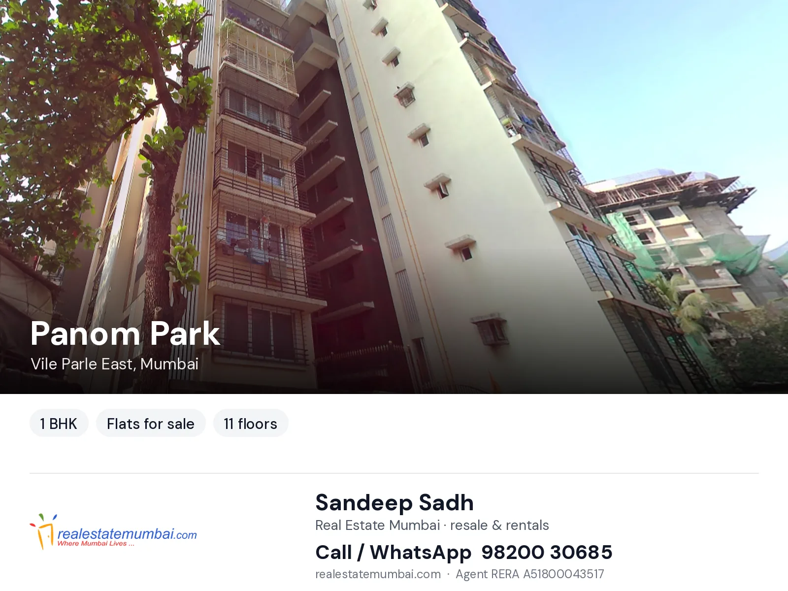 Panom Park, Vile Parle East, Mumbai — 1 BHK flats for sale | Real Estate Mumbai, Sandeep Sadh 98200 30685