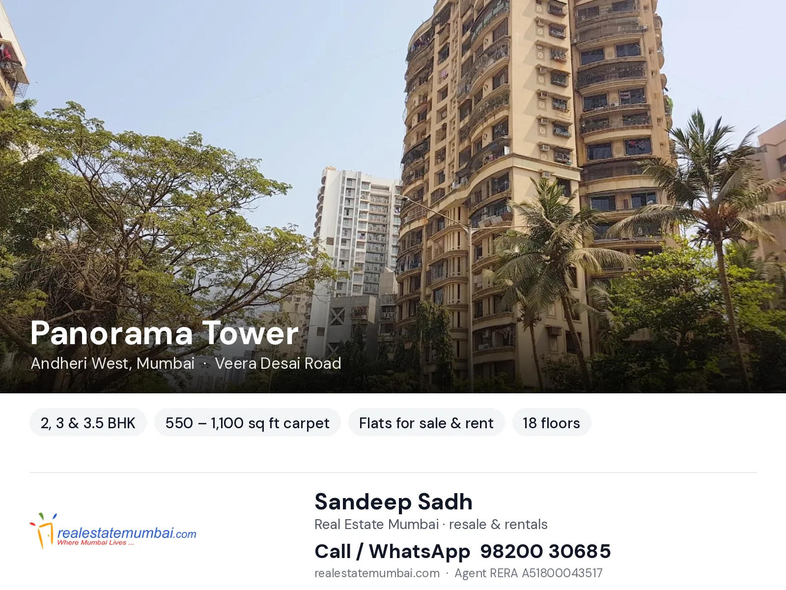 Panorama Tower, Andheri West, Mumbai — 2, 3 & 3.5 BHK flats for sale & rent | Real Estate Mumbai, Sandeep Sadh 98200 30685