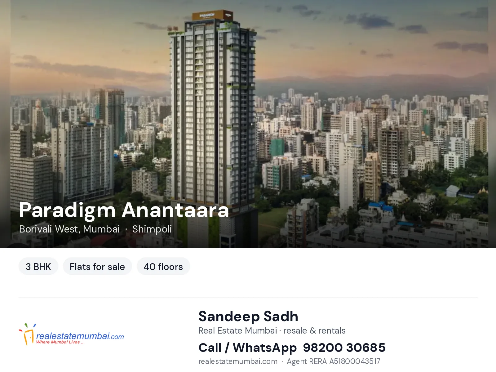 Paradigm Anantaara, Borivali West, Mumbai — 3 BHK flats for sale | Real Estate Mumbai, Sandeep Sadh 98200 30685