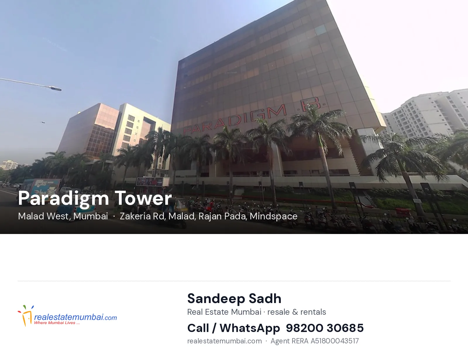 Paradigm Tower, Malad West, Mumbai — flats | Real Estate Mumbai, Sandeep Sadh 98200 30685
