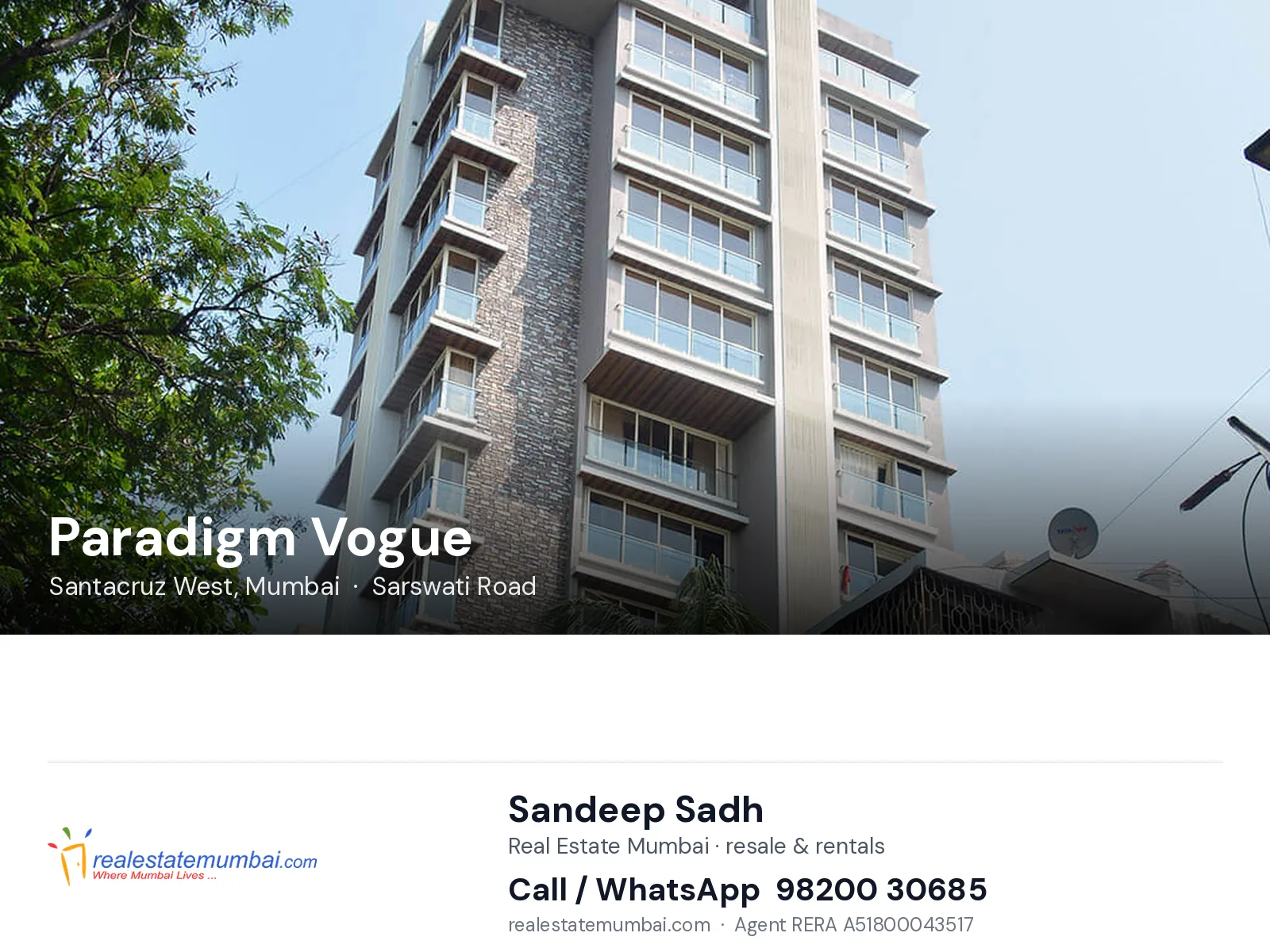 Paradigm Vogue, Santacruz West, Mumbai — flats | Real Estate Mumbai, Sandeep Sadh 98200 30685