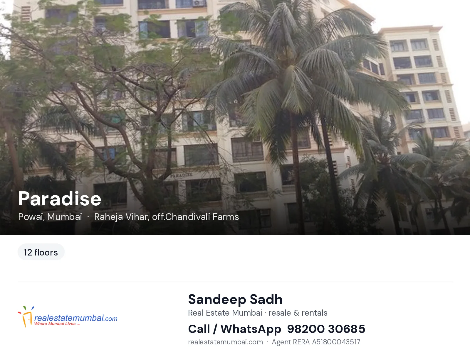 Paradise, Powai, Mumbai — flats | Real Estate Mumbai, Sandeep Sadh 98200 30685