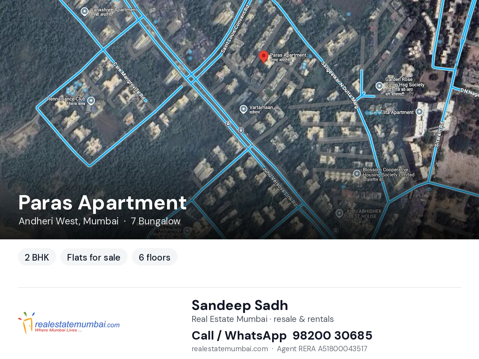 Paras Apartment, Andheri West, Mumbai — 2 BHK flats for sale | Real Estate Mumbai, Sandeep Sadh 98200 30685