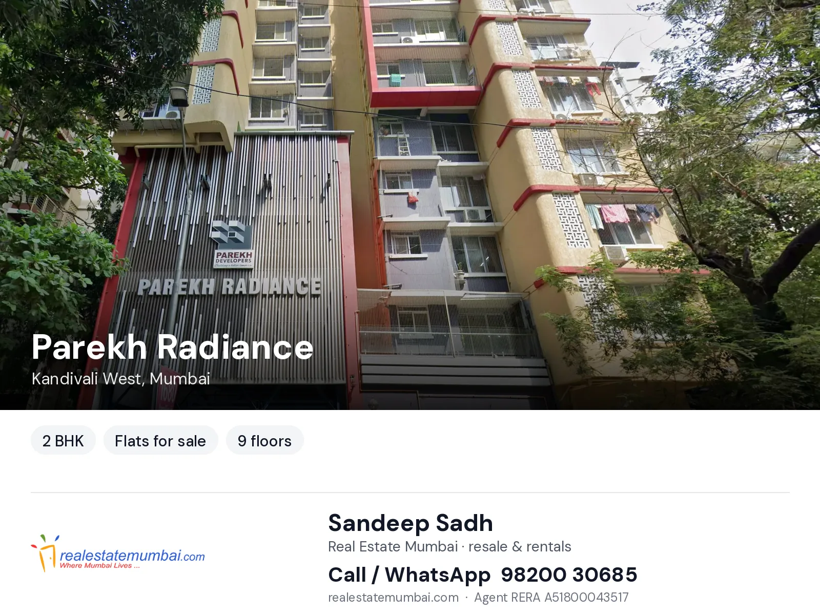 Parekh Radiance, Kandivali West, Mumbai — 2 BHK flats for sale | Real Estate Mumbai, Sandeep Sadh 98200 30685