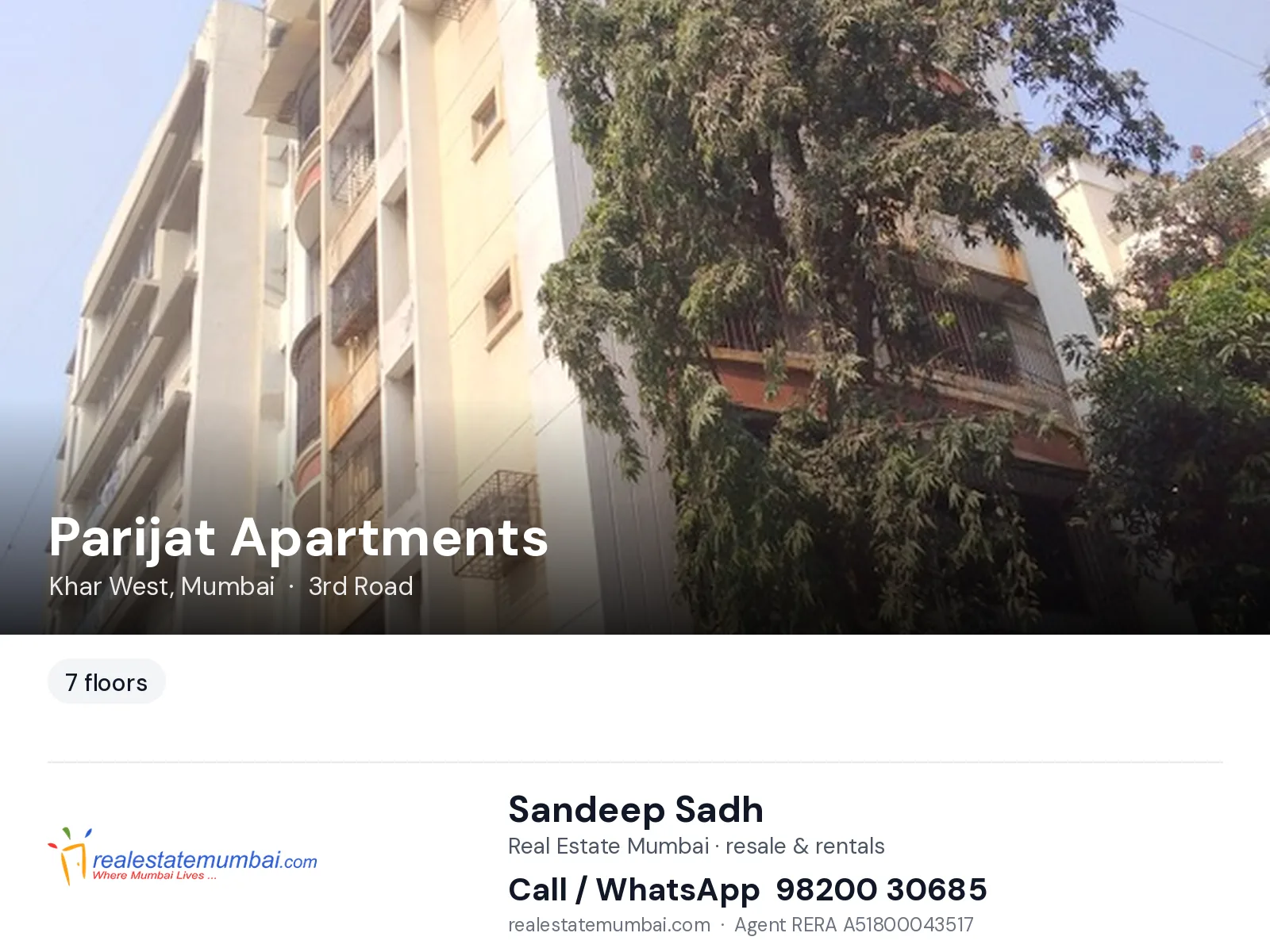 Parijat Apartments, Khar West, Mumbai — flats | Real Estate Mumbai, Sandeep Sadh 98200 30685