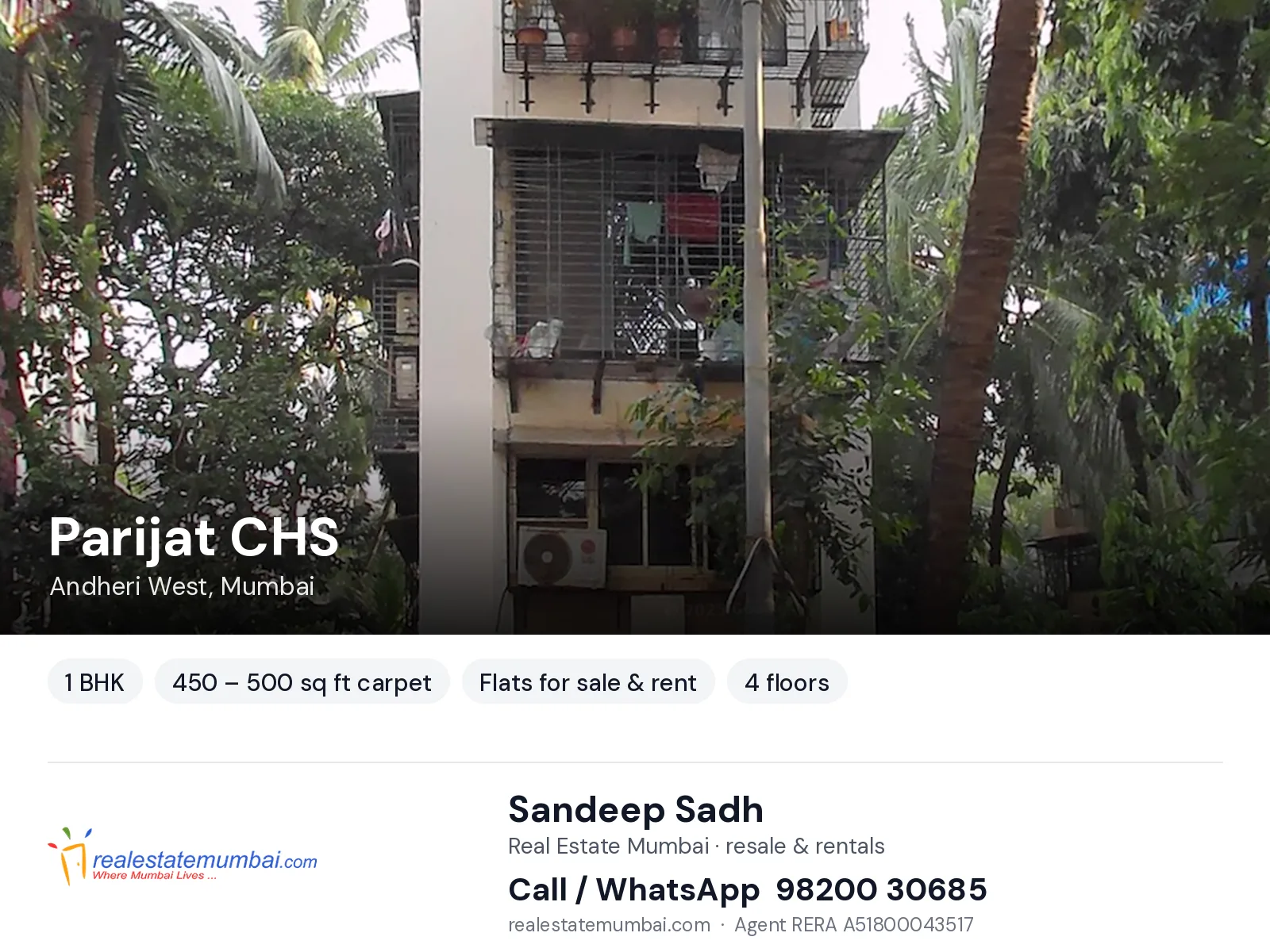 Parijat CHS, Andheri West, Mumbai — 1 BHK flats for sale & rent | Real Estate Mumbai, Sandeep Sadh 98200 30685