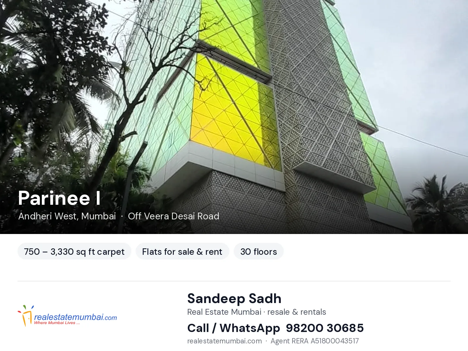 Parinee I, Andheri West, Mumbai — flats for sale & rent | Real Estate Mumbai, Sandeep Sadh 98200 30685