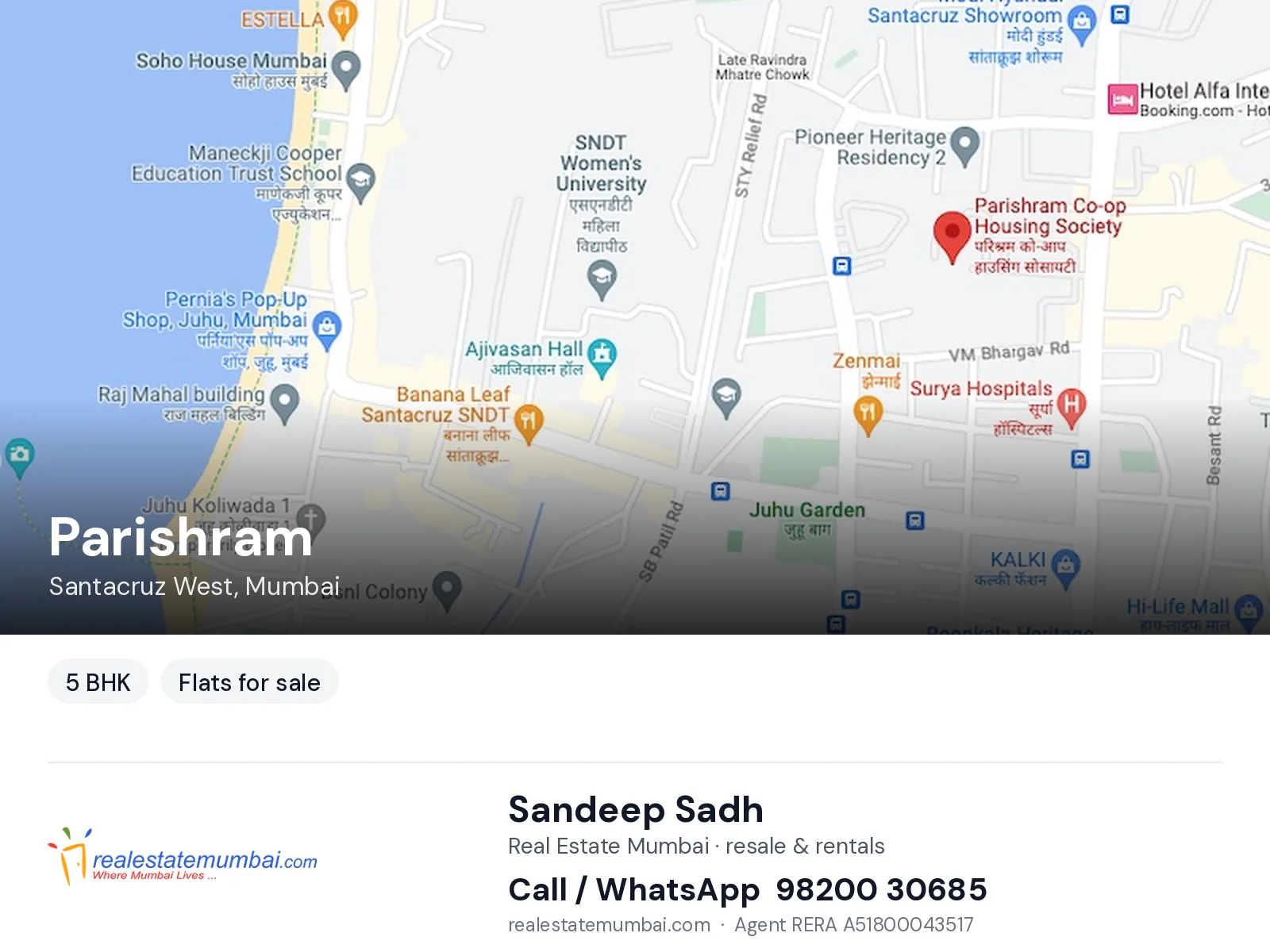 Parishram, Santacruz West, Mumbai — 5 BHK flats for sale | Real Estate Mumbai, Sandeep Sadh 98200 30685