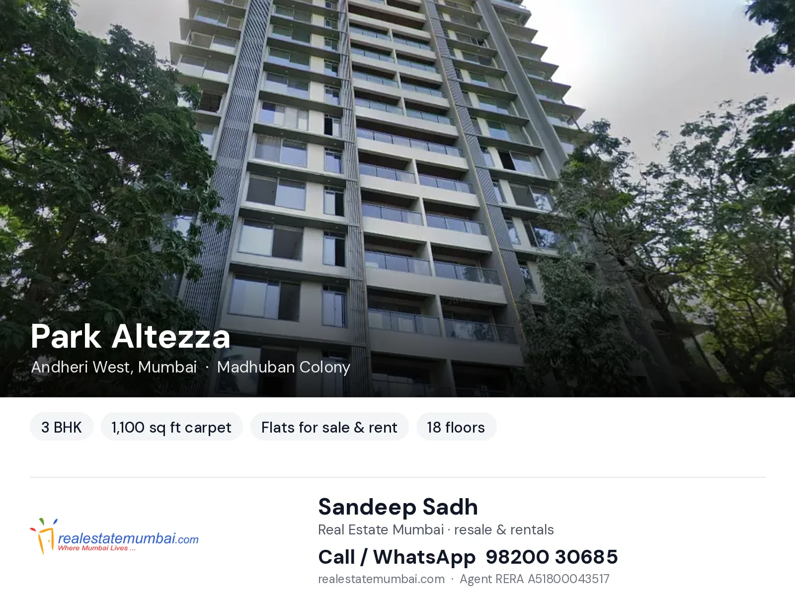 Park Altezza, Andheri West, Mumbai — 3 BHK flats for sale & rent | Real Estate Mumbai, Sandeep Sadh 98200 30685
