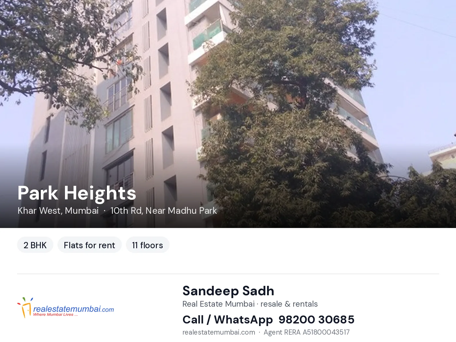 Park Heights, Khar West, Mumbai — 2 BHK flats for rent | Real Estate Mumbai, Sandeep Sadh 98200 30685