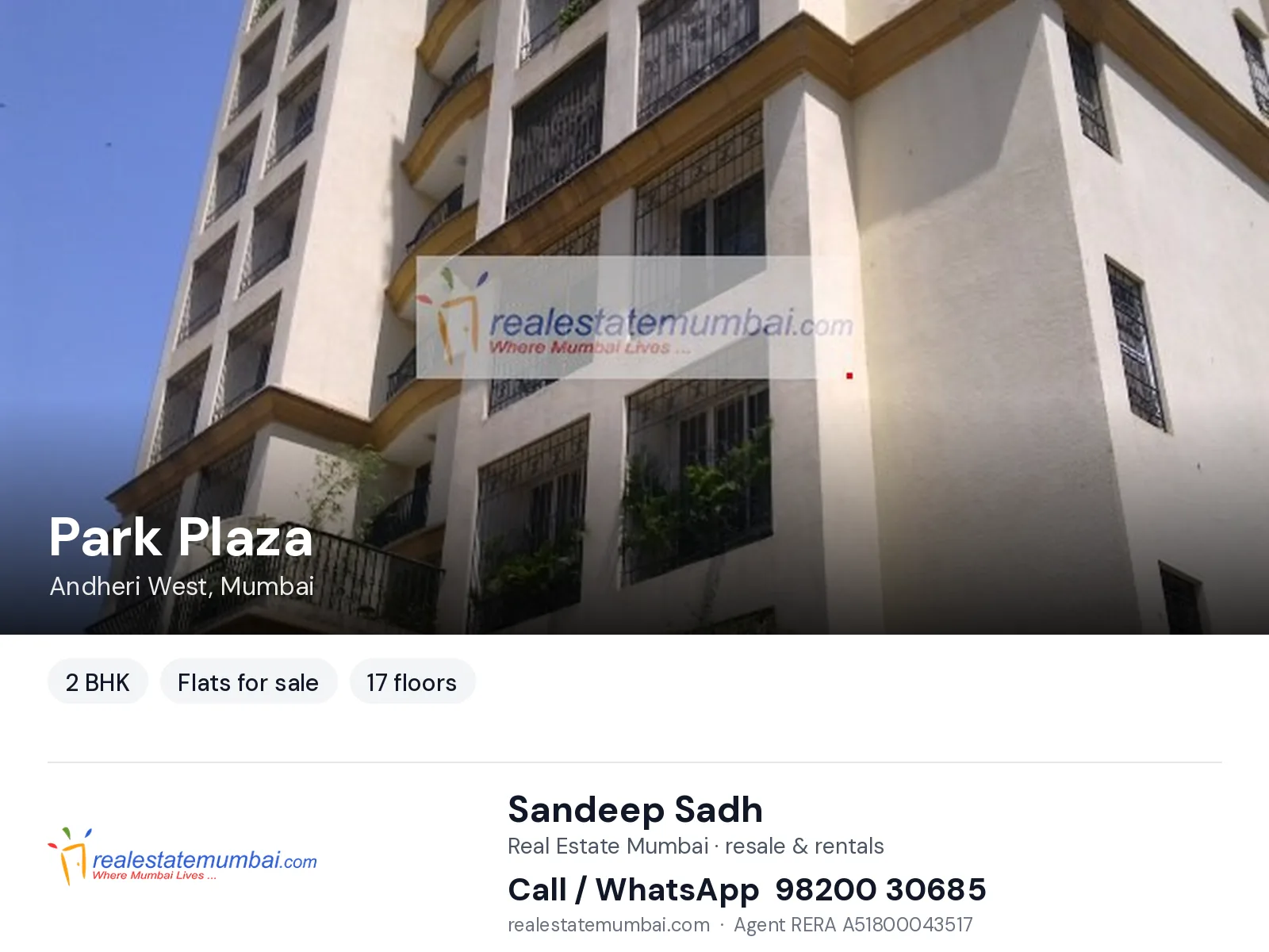 Park Plaza, Andheri West, Mumbai — 2 BHK flats for sale | Real Estate Mumbai, Sandeep Sadh 98200 30685