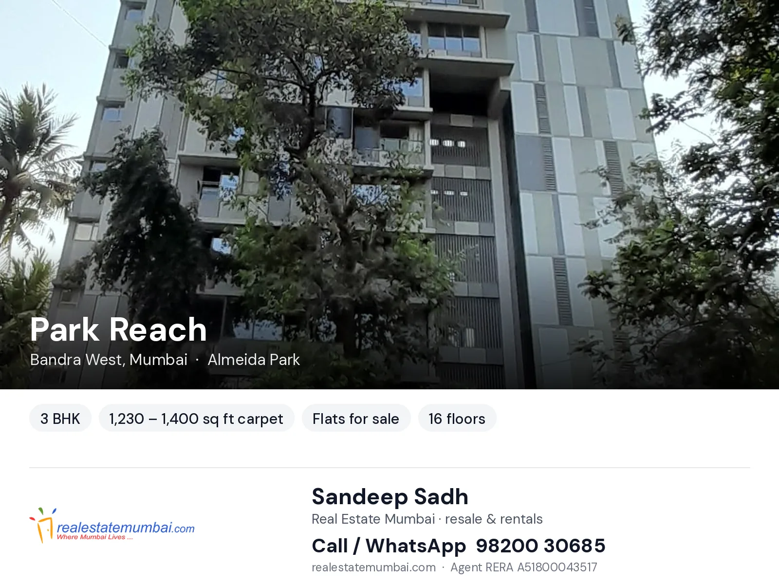 Park Reach, Bandra West, Mumbai — 3 BHK flats for sale | Real Estate Mumbai, Sandeep Sadh 98200 30685