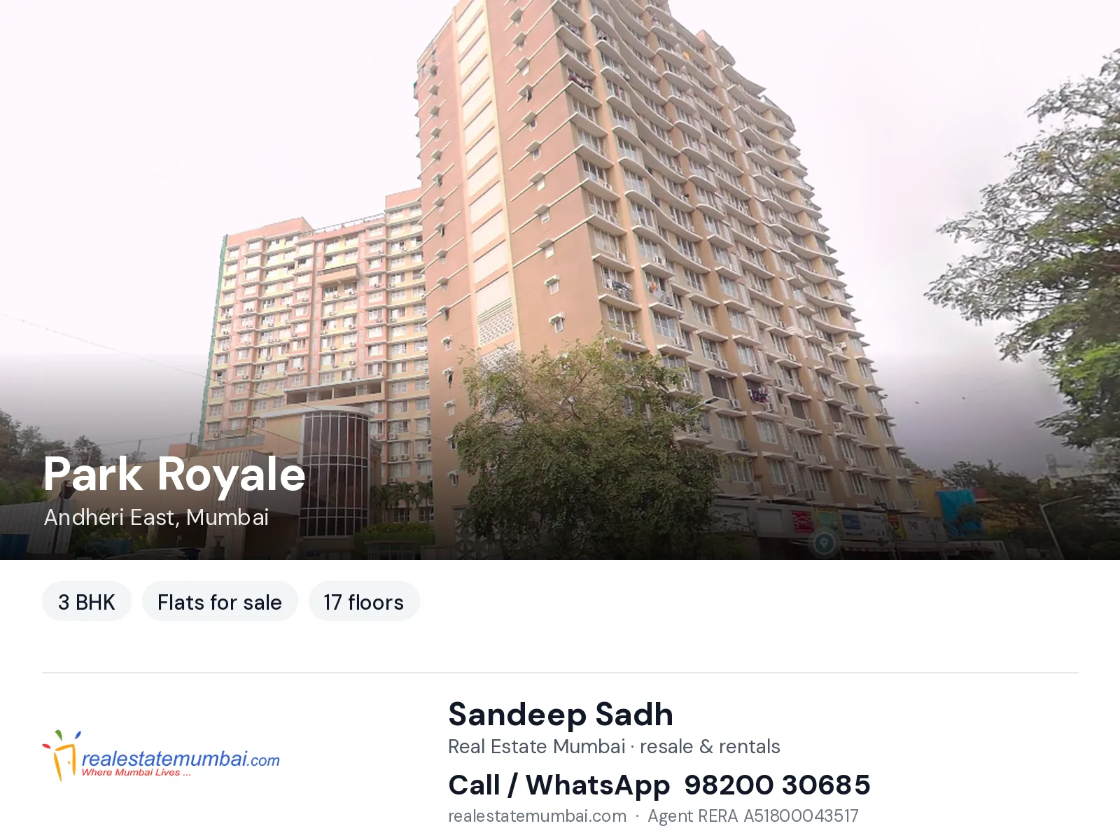 Park Royale, Andheri East, Mumbai — 3 BHK flats for sale | Real Estate Mumbai, Sandeep Sadh 98200 30685