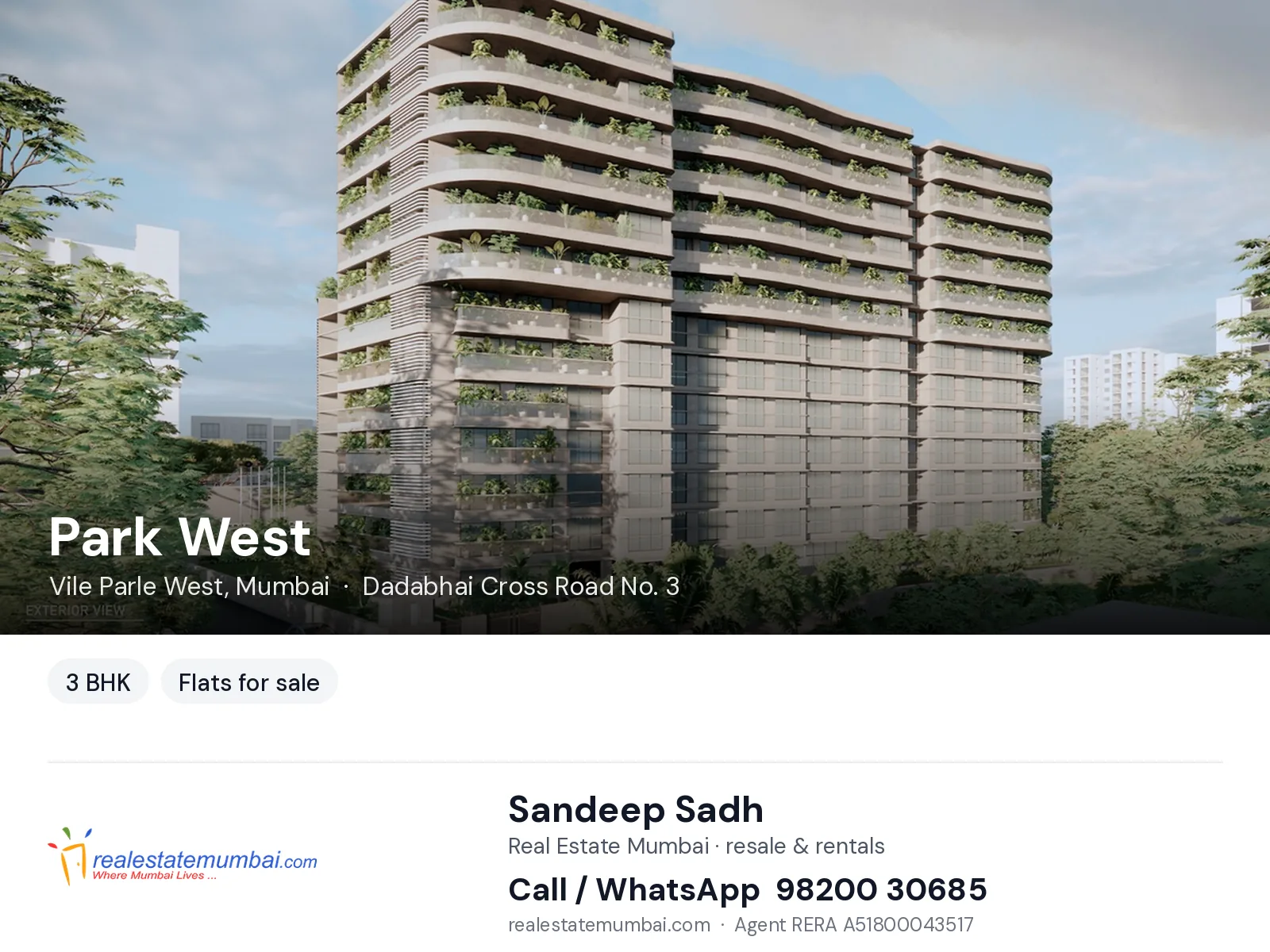 Park West, Vile Parle West, Mumbai — 3 BHK flats for sale | Real Estate Mumbai, Sandeep Sadh 98200 30685