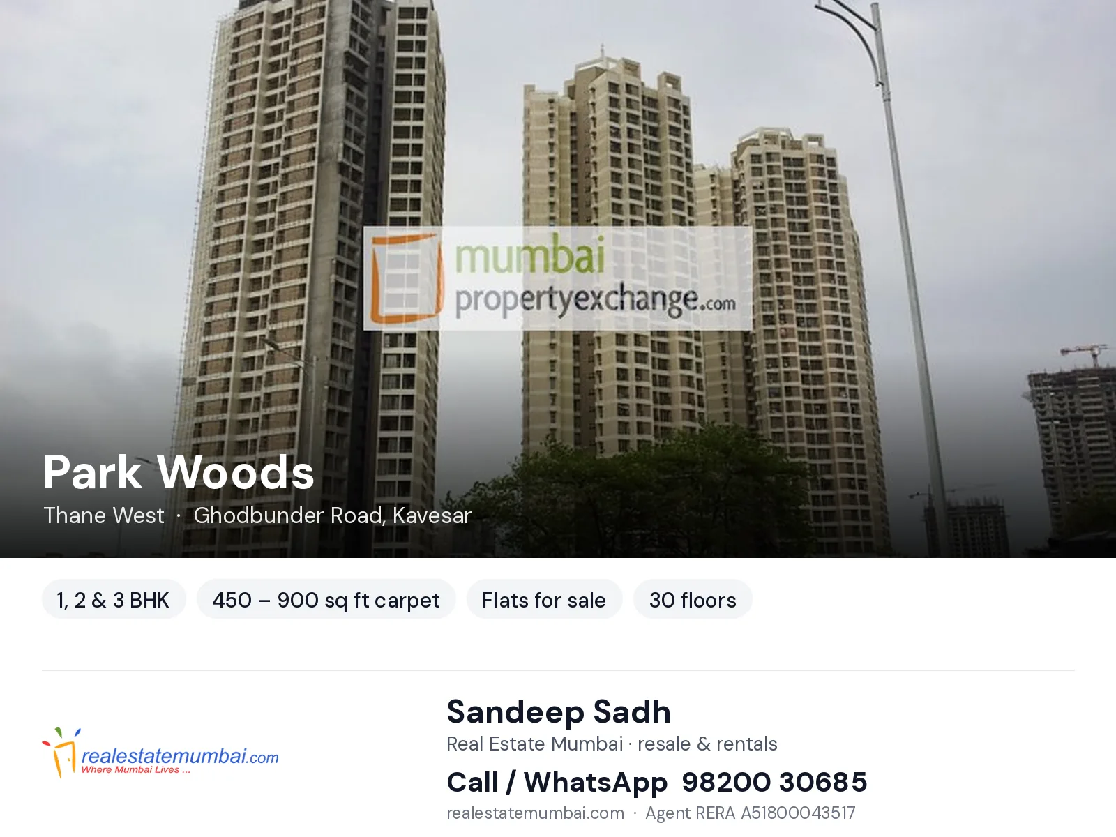 Park Woods, Thane West — 1, 2 & 3 BHK flats for sale | Real Estate Mumbai, Sandeep Sadh 98200 30685