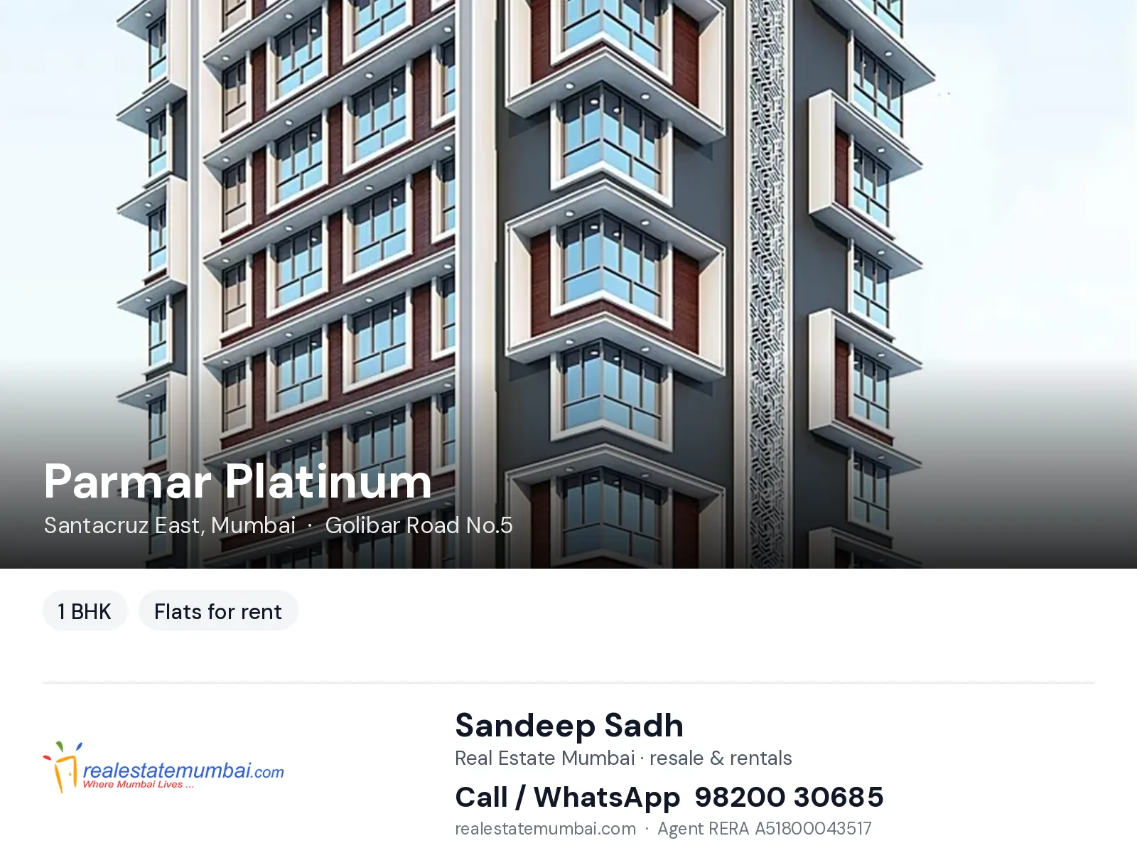 Parmar Platinum, Santacruz East, Mumbai — 1 BHK flats for rent | Real Estate Mumbai, Sandeep Sadh 98200 30685