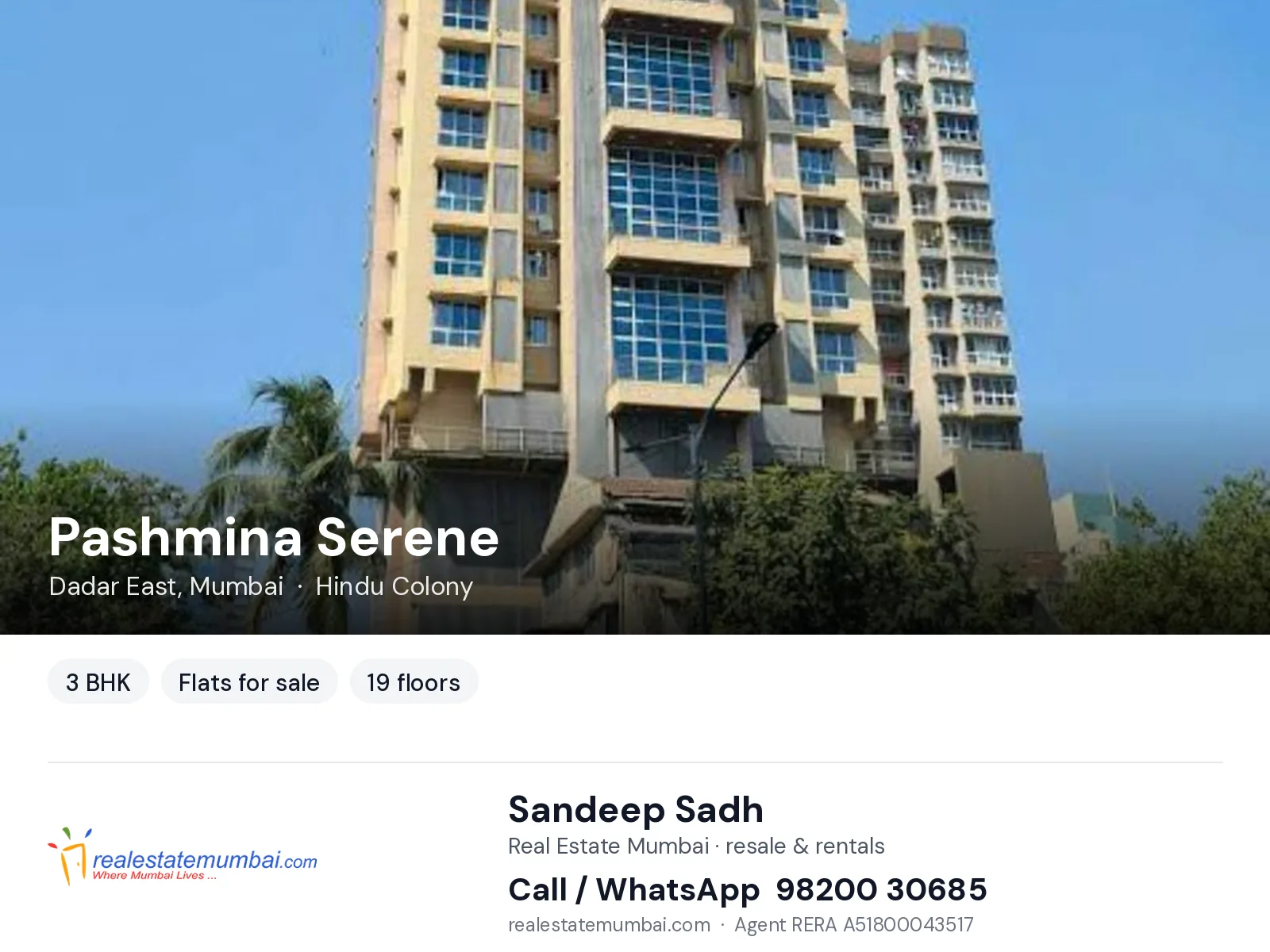 Pashmina Serene, Dadar East, Mumbai — 3 BHK flats for sale | Real Estate Mumbai, Sandeep Sadh 98200 30685