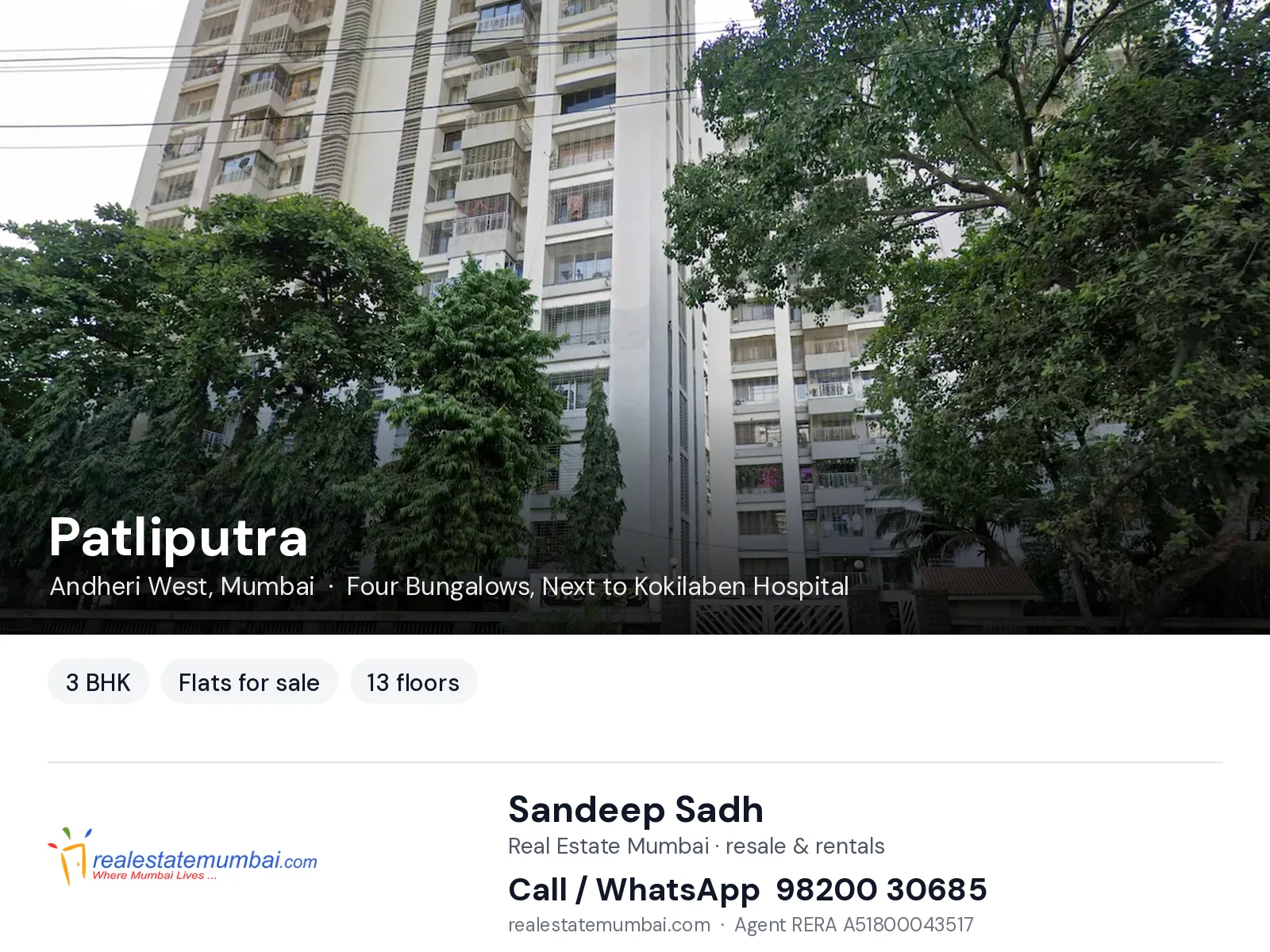 Patliputra, Andheri West, Mumbai — 3 BHK flats for sale | Real Estate Mumbai, Sandeep Sadh 98200 30685
