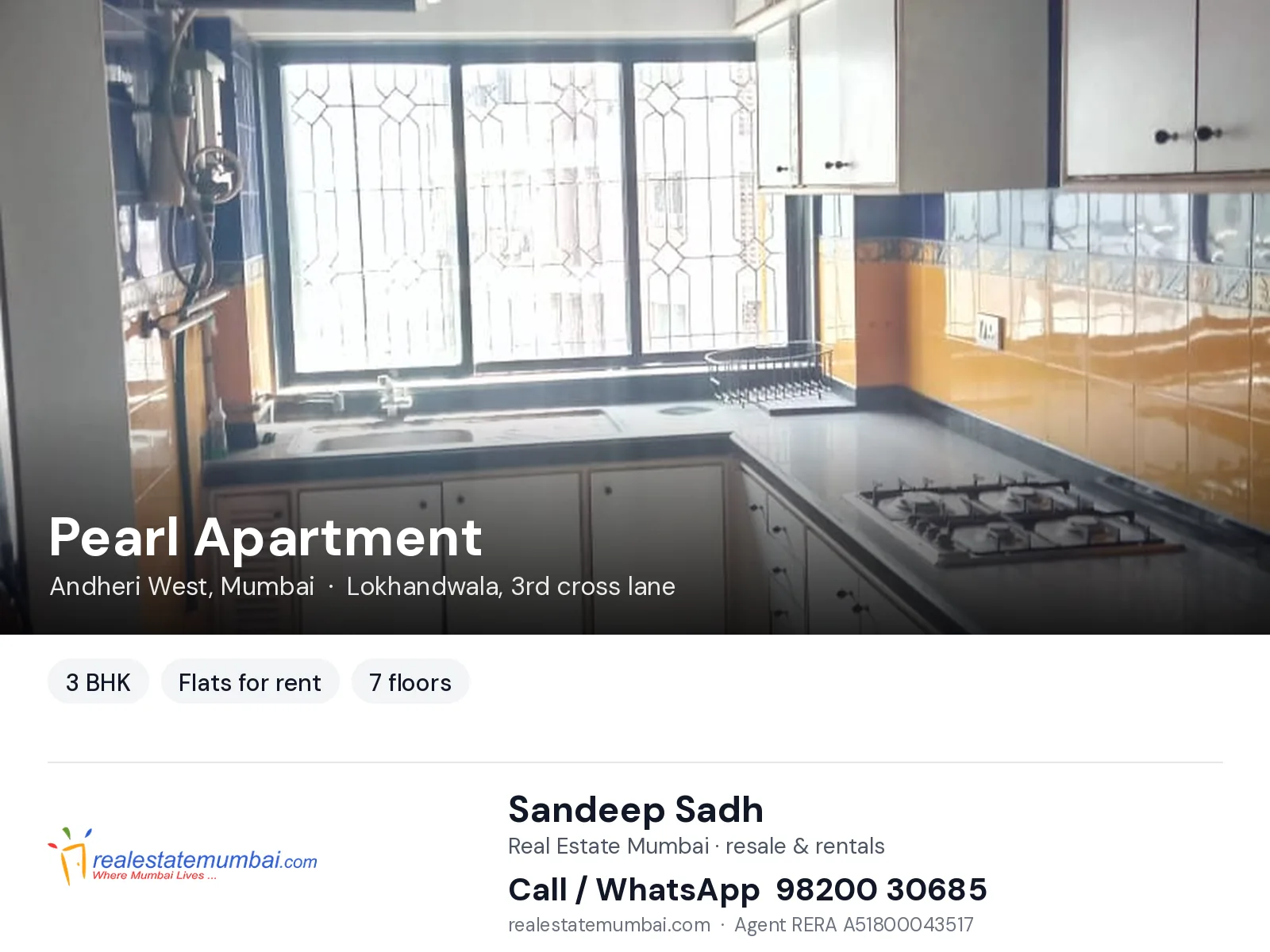 Pearl Apartment, Andheri West, Mumbai — 3 BHK flats for rent | Real Estate Mumbai, Sandeep Sadh 98200 30685