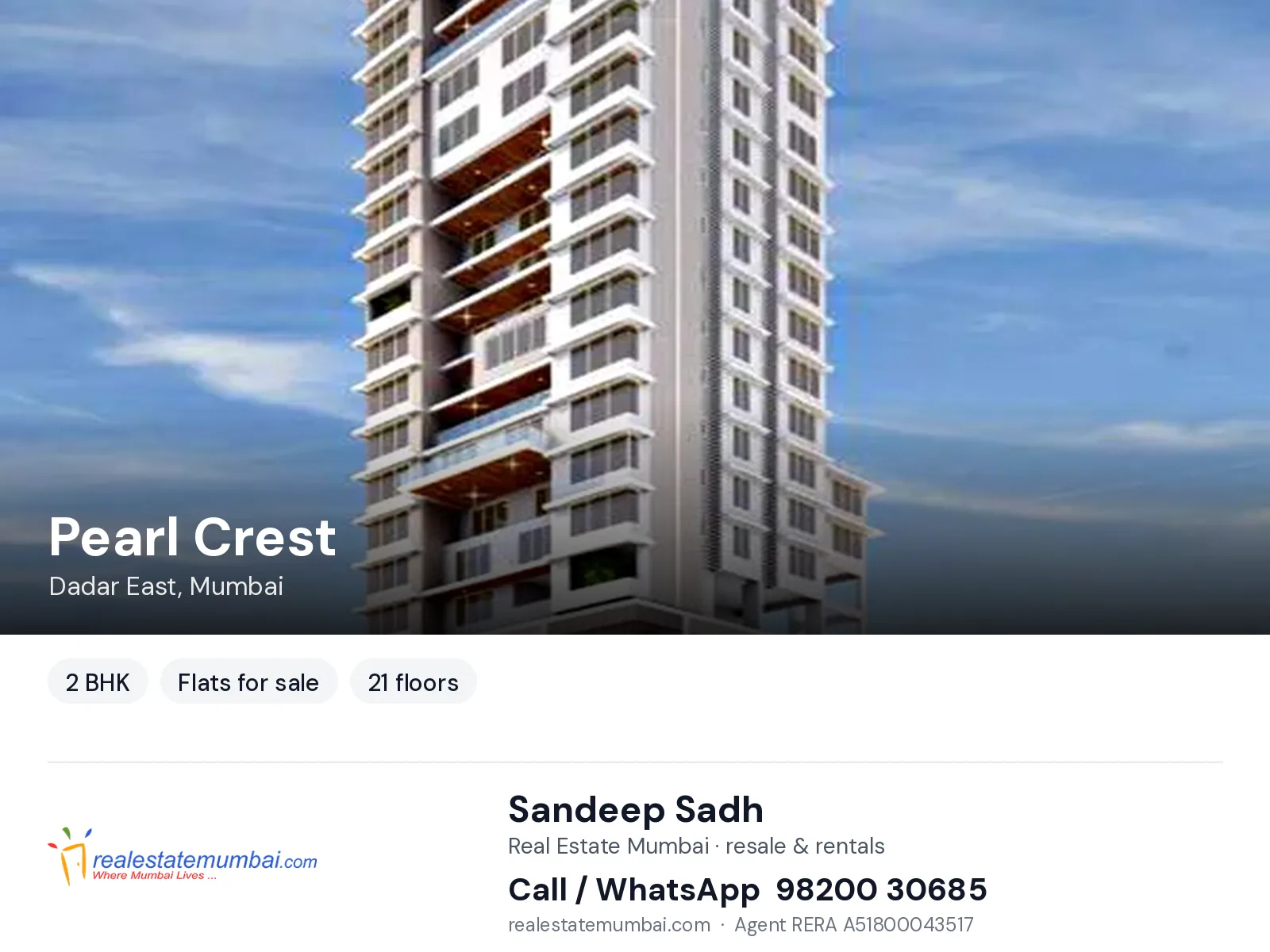 Pearl Crest, Dadar East, Mumbai — 2 BHK flats for sale | Real Estate Mumbai, Sandeep Sadh 98200 30685