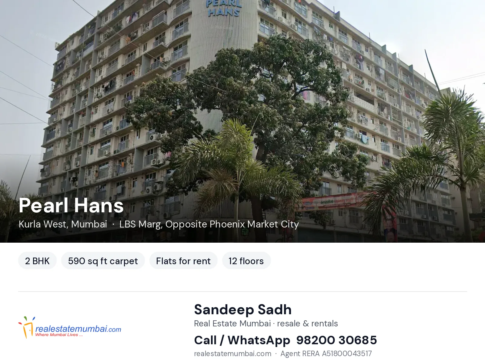 Pearl Hans, Kurla West, Mumbai — 2 BHK flats for rent | Real Estate Mumbai, Sandeep Sadh 98200 30685