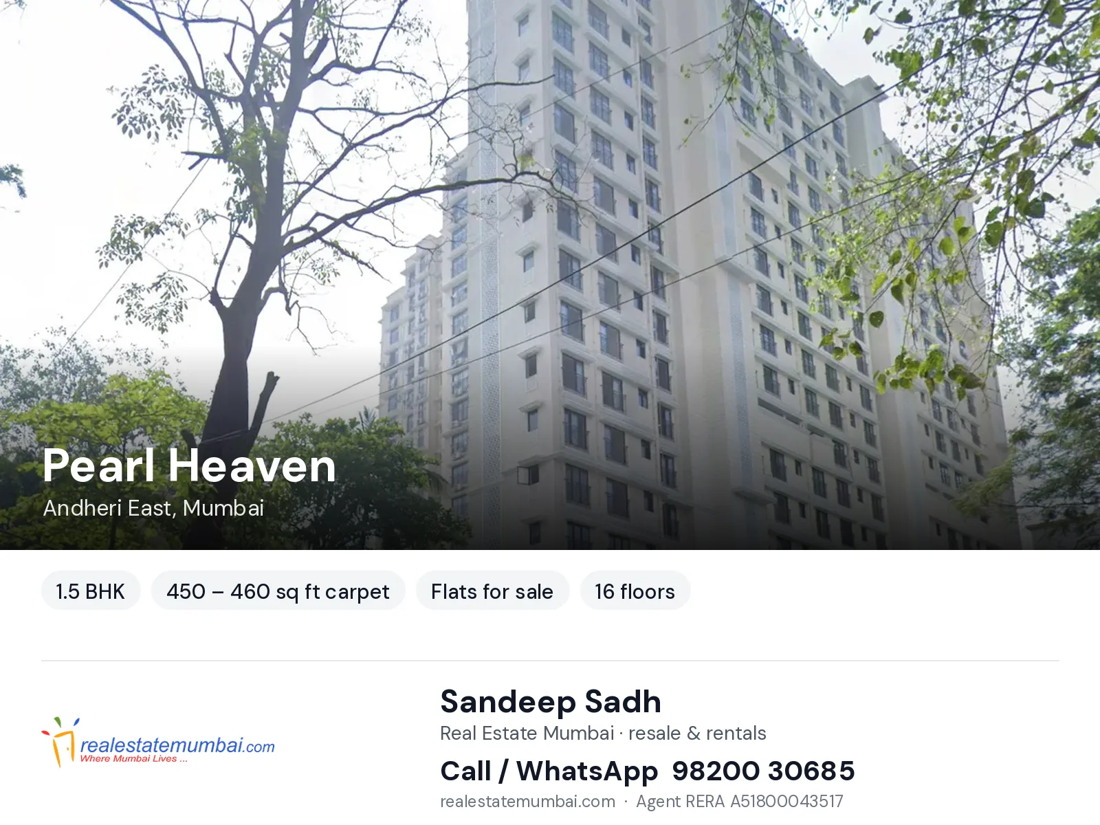Pearl Heaven, Andheri East, Mumbai — 1.5 BHK flats for sale | Real Estate Mumbai, Sandeep Sadh 98200 30685