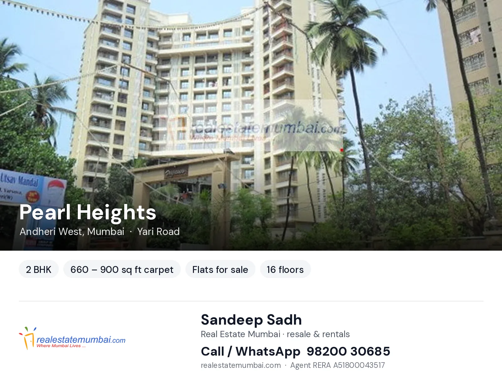 Pearl Heights, Andheri West, Mumbai — 2 BHK flats for sale | Real Estate Mumbai, Sandeep Sadh 98200 30685