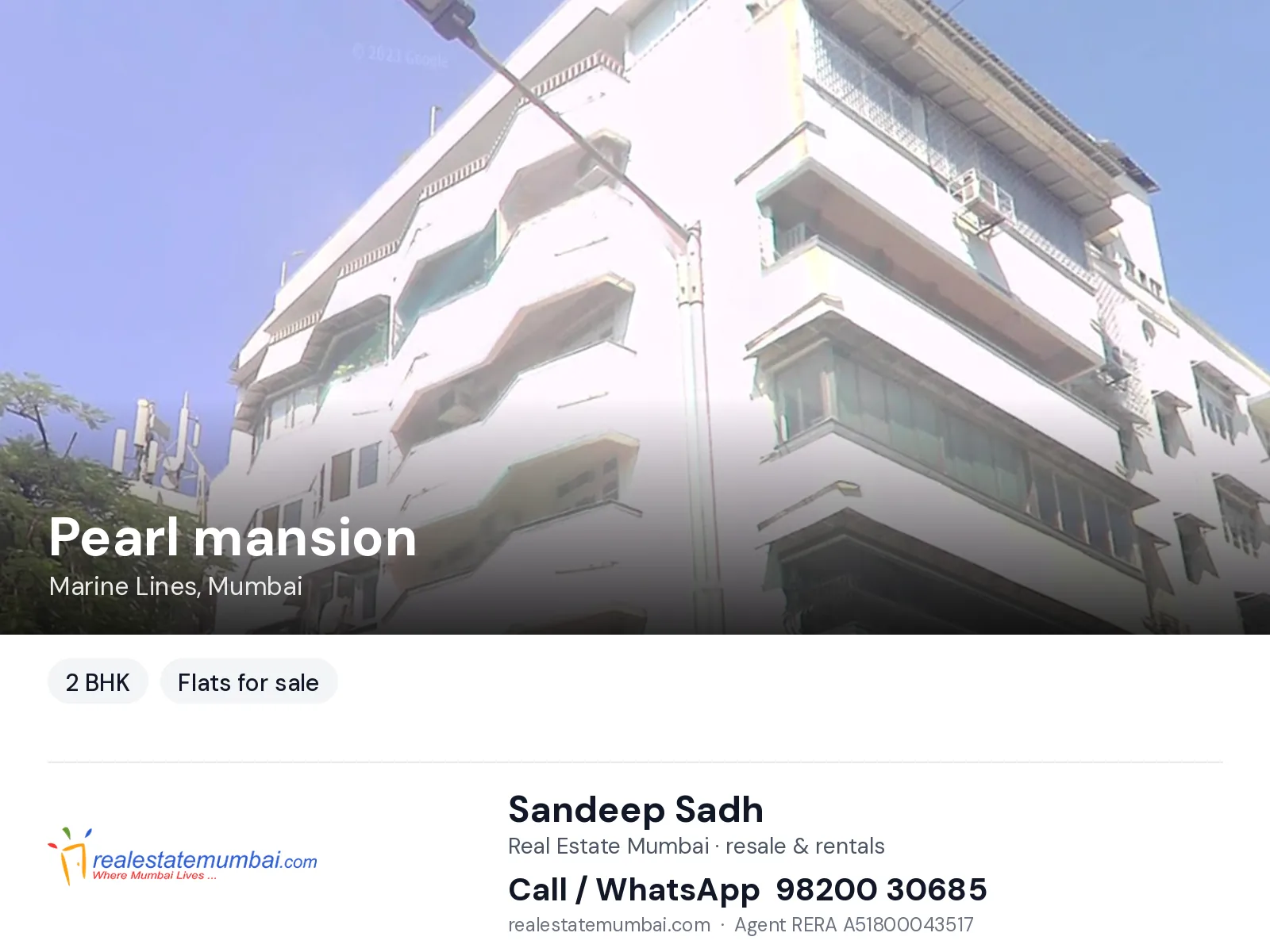 Pearl mansion, Marine Lines, Mumbai — 2 BHK flats for sale | Real Estate Mumbai, Sandeep Sadh 98200 30685