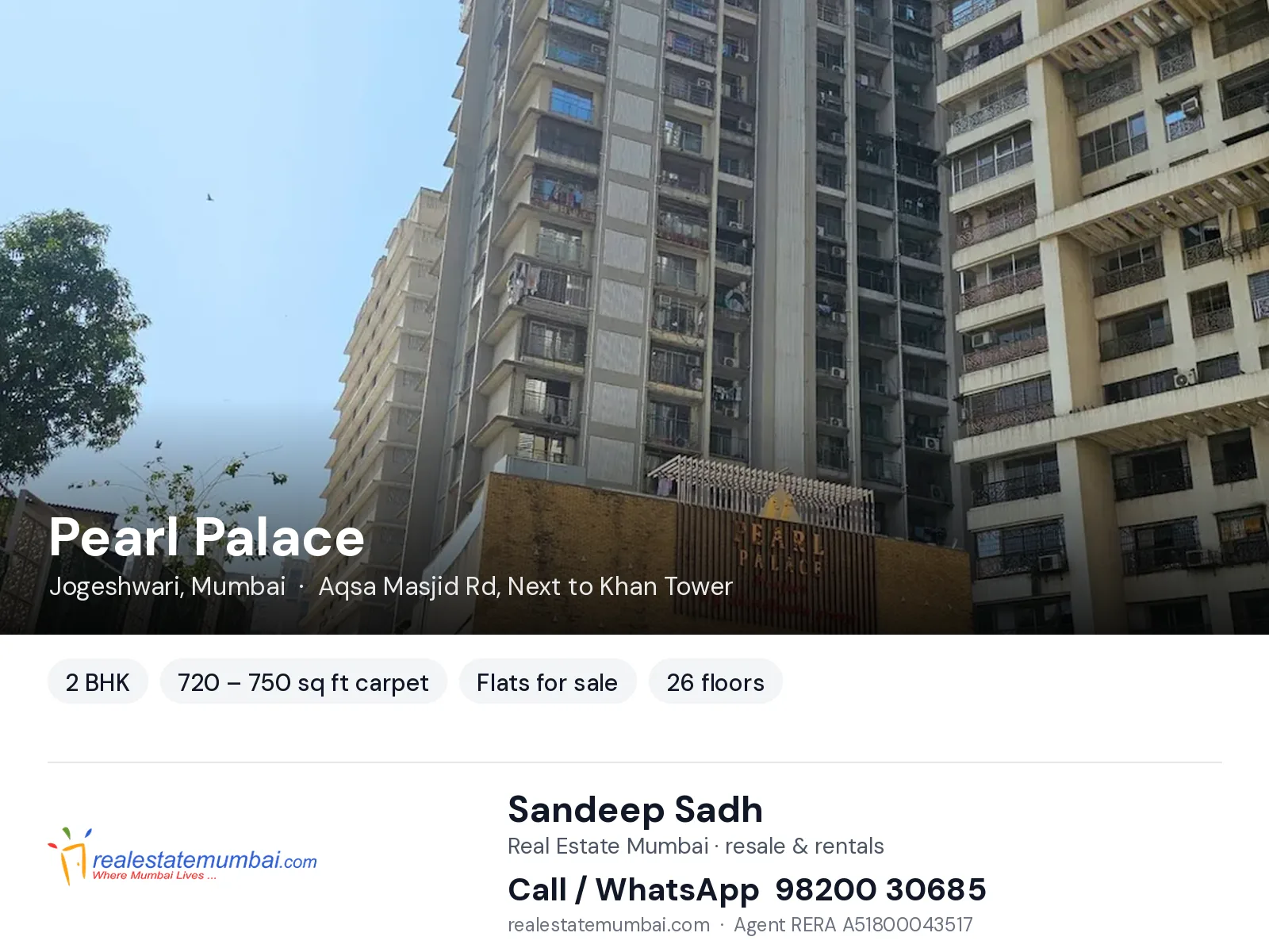 Pearl Palace, Jogeshwari, Mumbai — 2 BHK flats for sale | Real Estate Mumbai, Sandeep Sadh 98200 30685