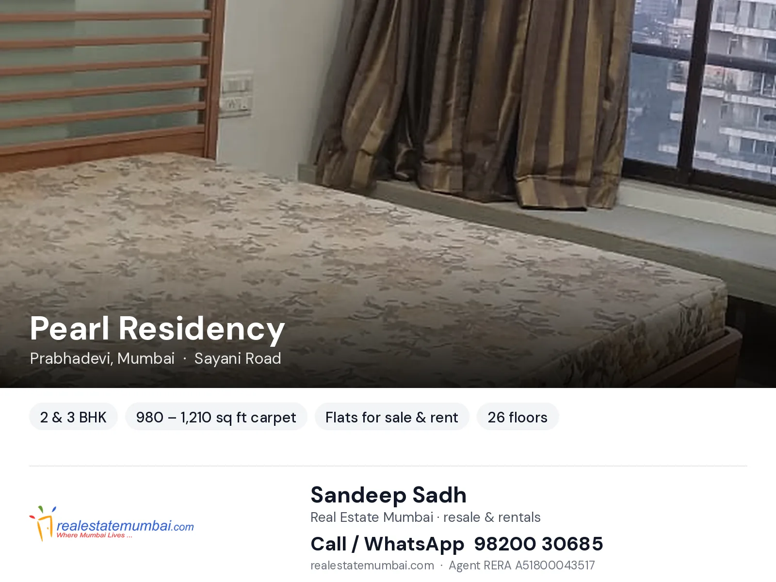 Pearl Residency, Prabhadevi, Mumbai — 2 & 3 BHK flats for sale & rent | Real Estate Mumbai, Sandeep Sadh 98200 30685