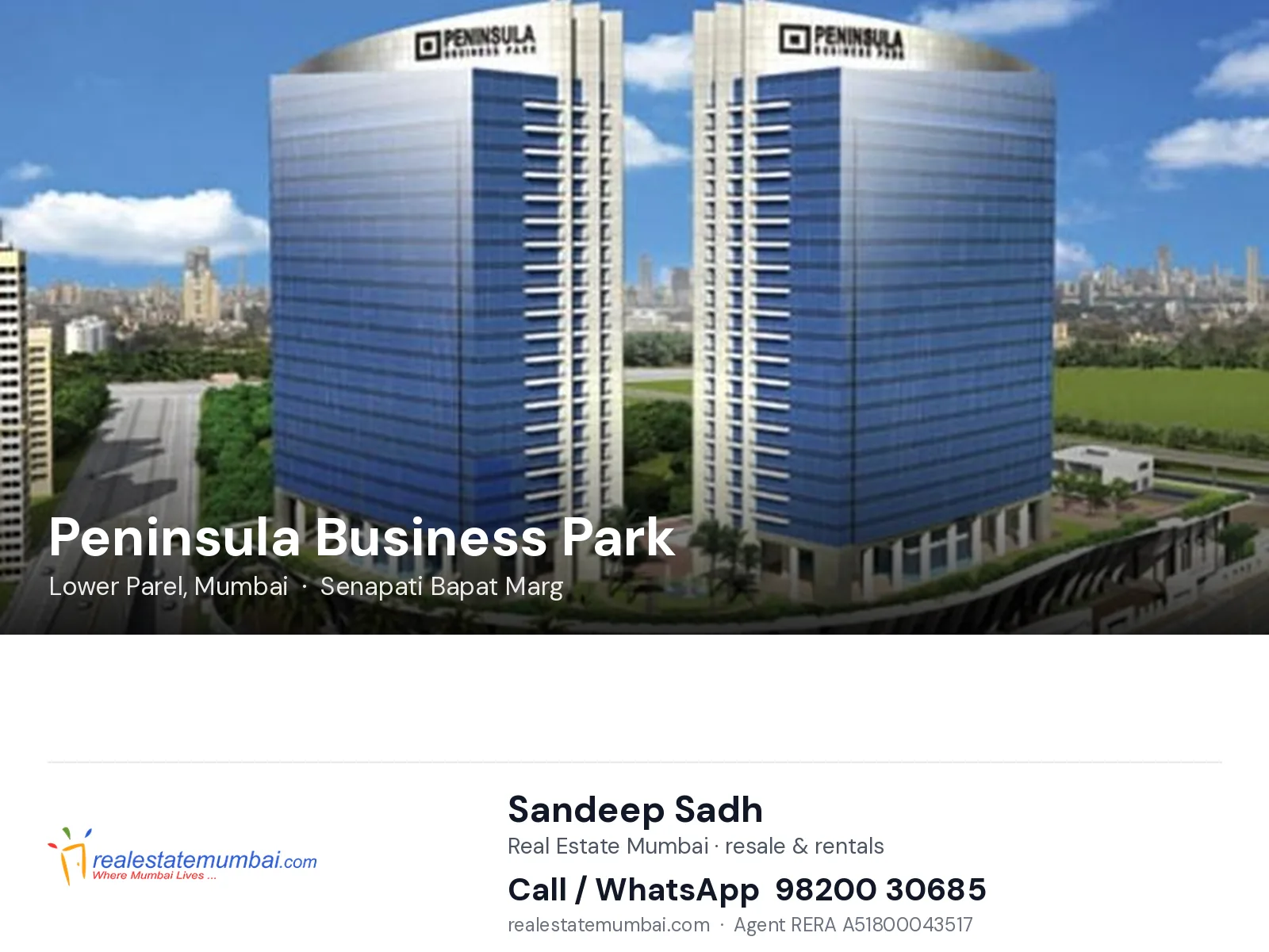 Peninsula Business Park, Lower Parel, Mumbai — flats | Real Estate Mumbai, Sandeep Sadh 98200 30685