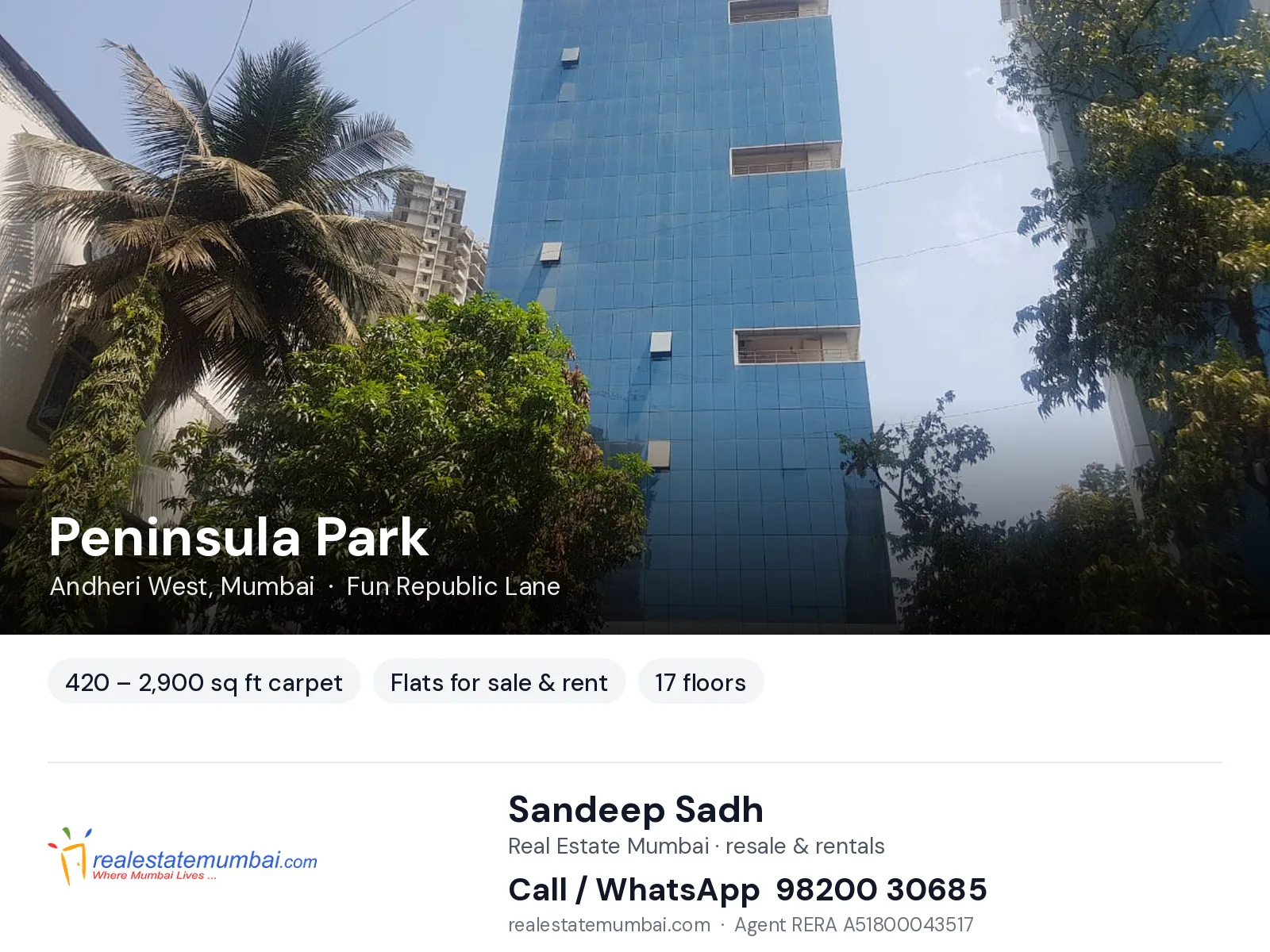 Peninsula Park, Andheri West, Mumbai — flats for sale & rent | Real Estate Mumbai, Sandeep Sadh 98200 30685