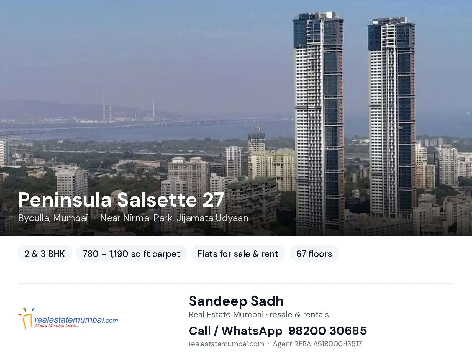 Peninsula Salsette 27, Byculla, Mumbai — 2 & 3 BHK flats for sale & rent | Real Estate Mumbai, Sandeep Sadh 98200 30685